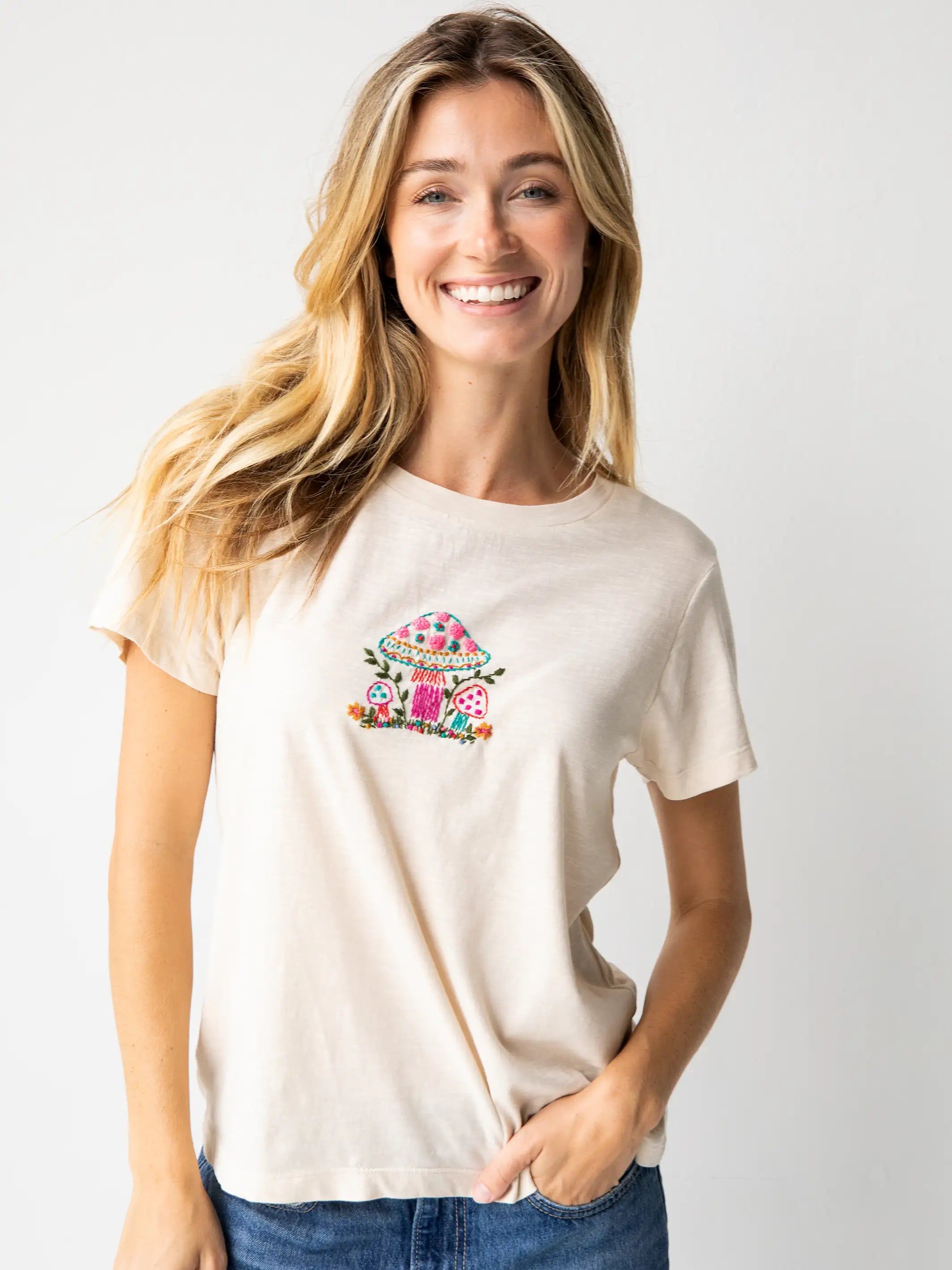 Hand Embroidered Tee - Mushroom sold by NATURAL LIFE product image thumbnail 3