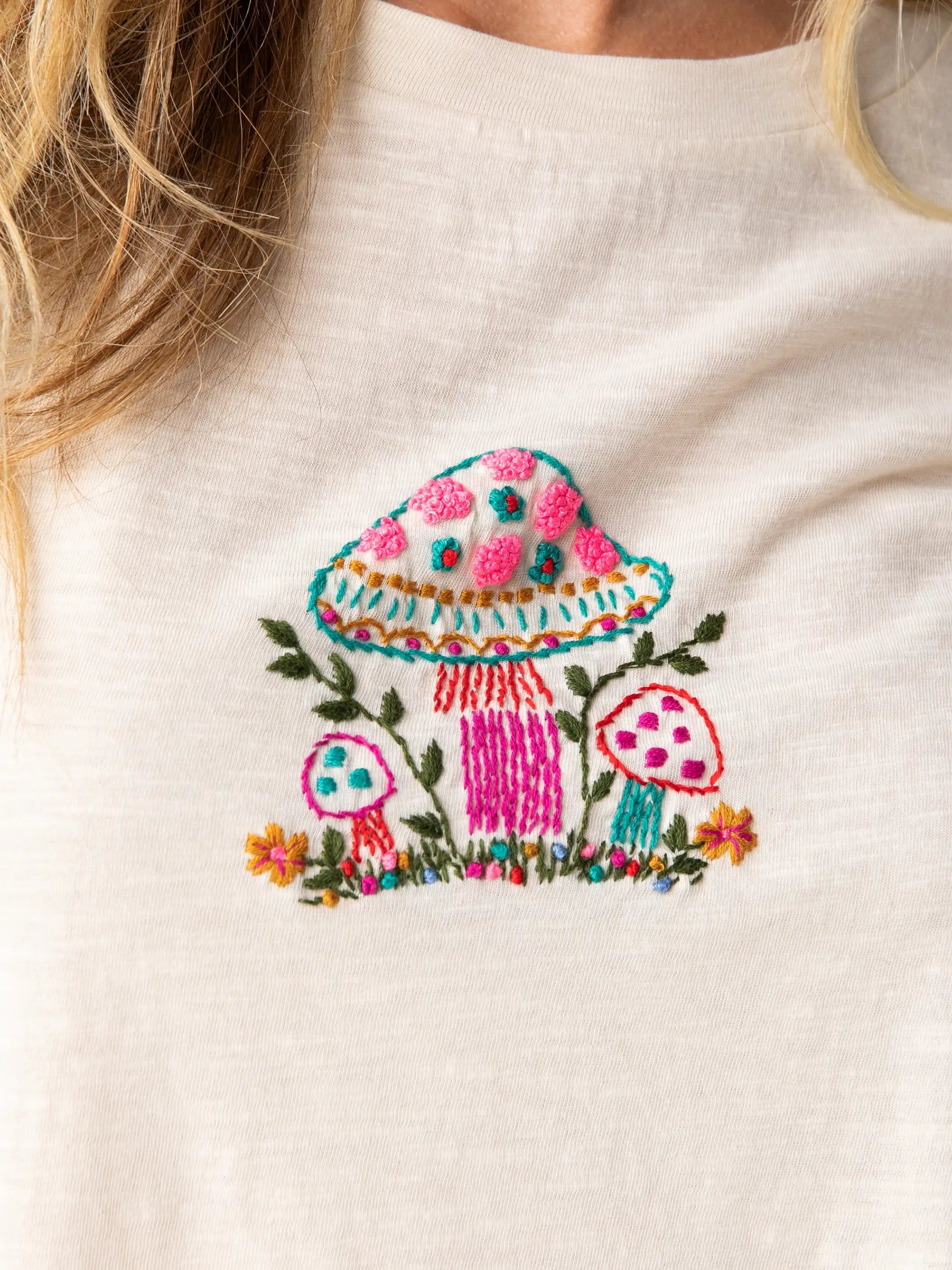 Hand Embroidered Tee - Mushroom sold by NATURAL LIFE