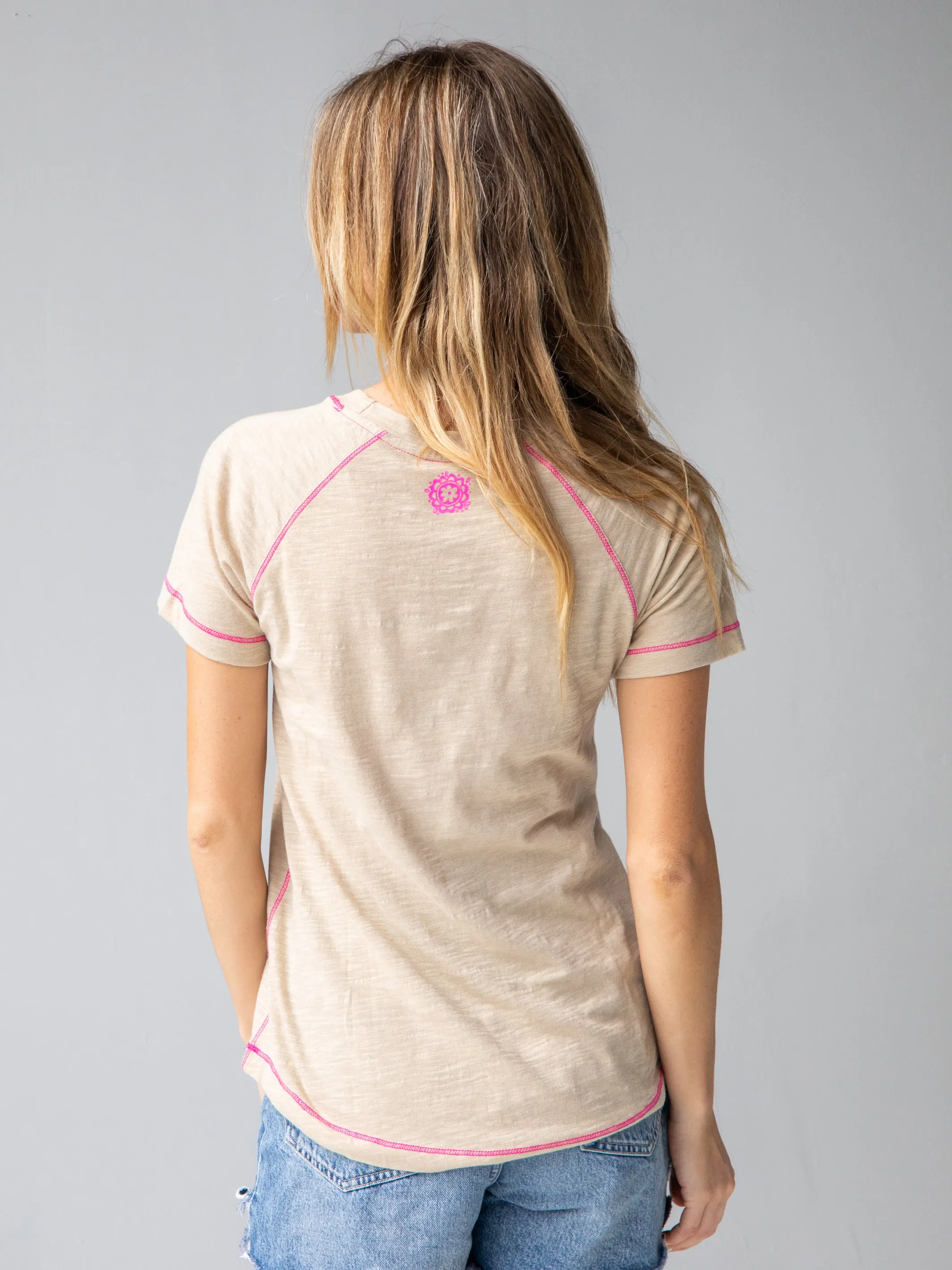 Boho Cotton Tee Shirt - Cream Folk Flower sold by NATURAL LIFE product image thumbnail 3