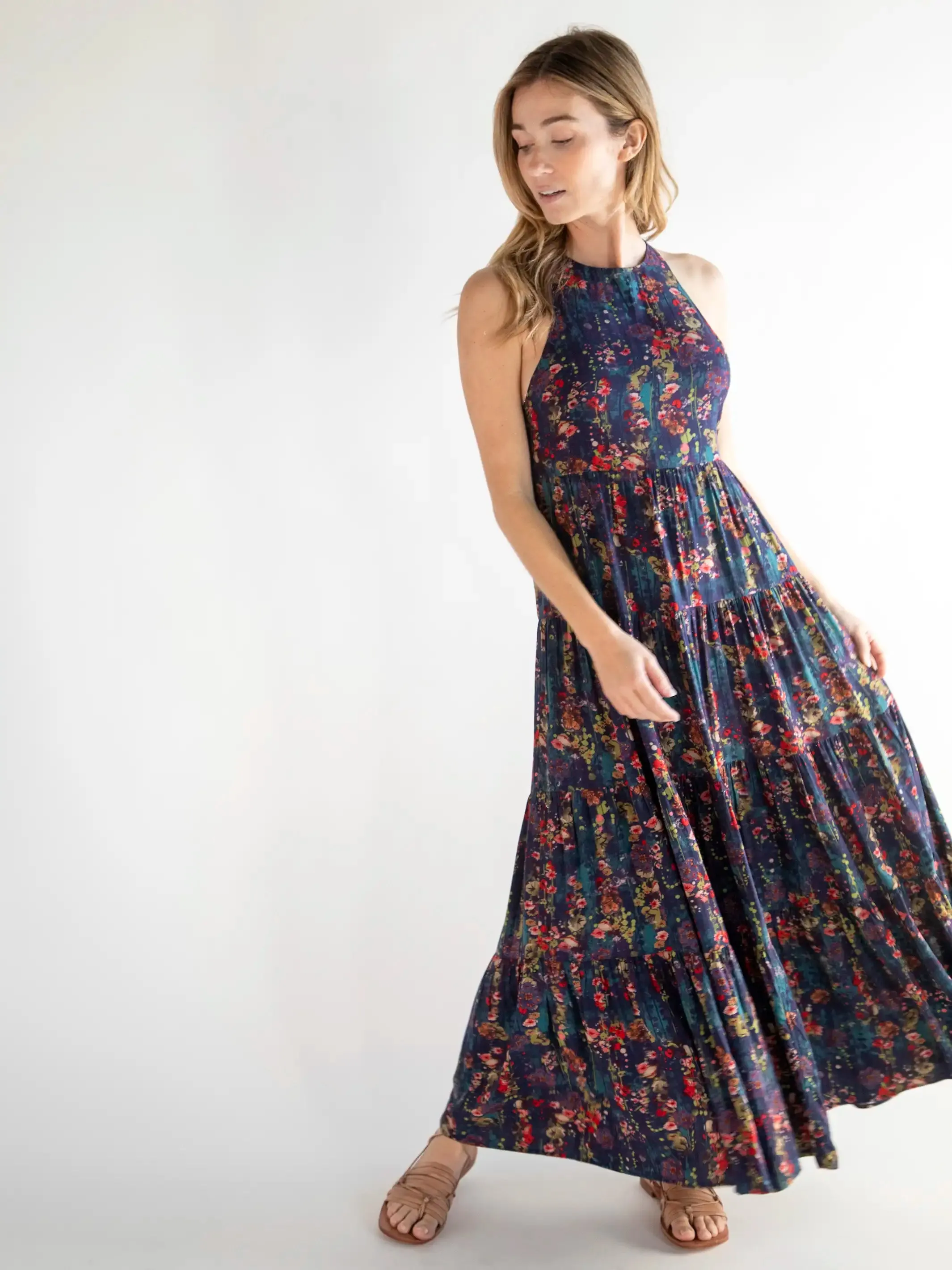 Halle Printed Halter Maxi Dress - Watercolor Floral sold by NATURAL LIFE product image thumbnail 3