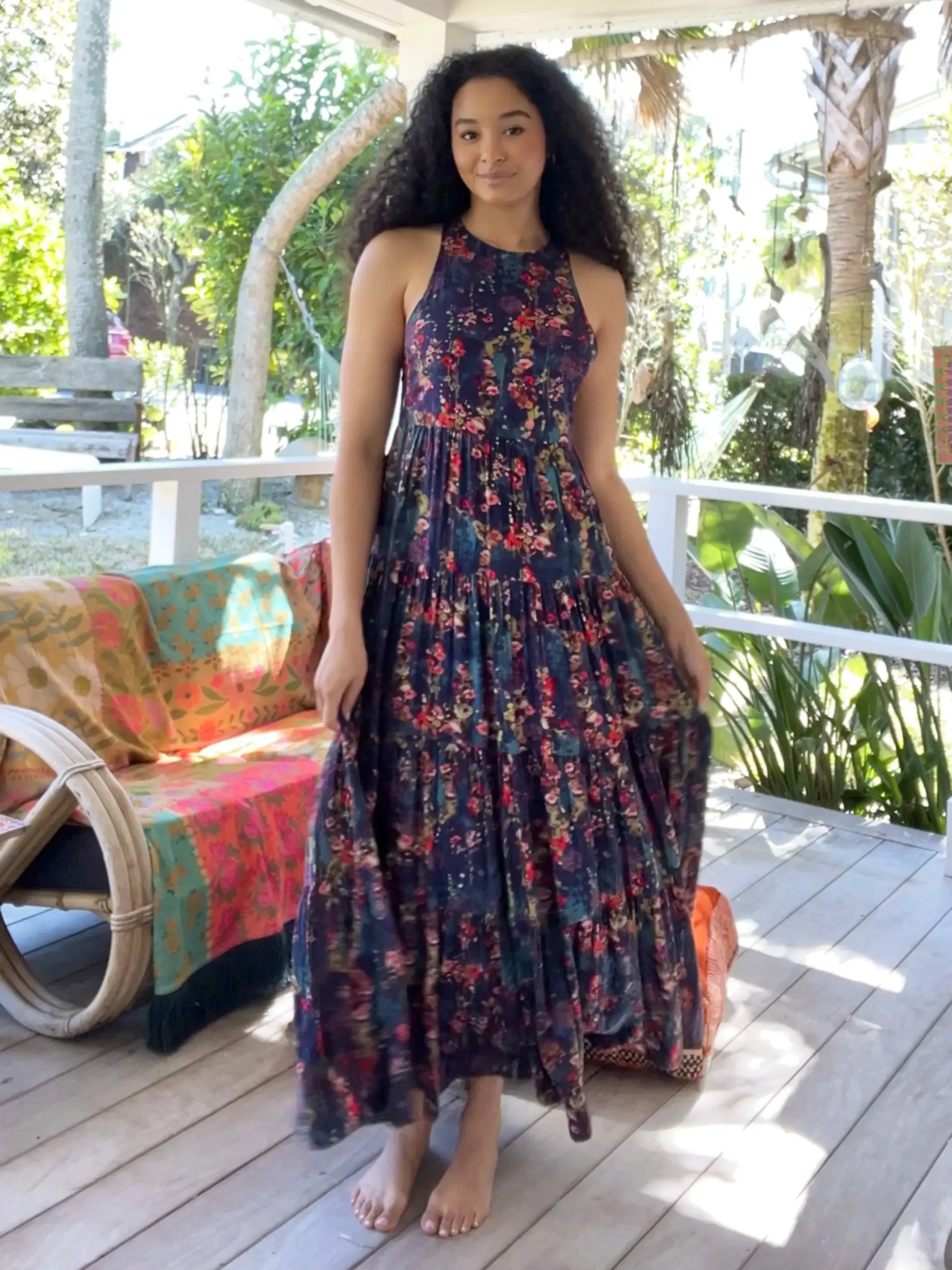 Halle Printed Halter Maxi Dress - Watercolor Floral sold by NATURAL LIFE