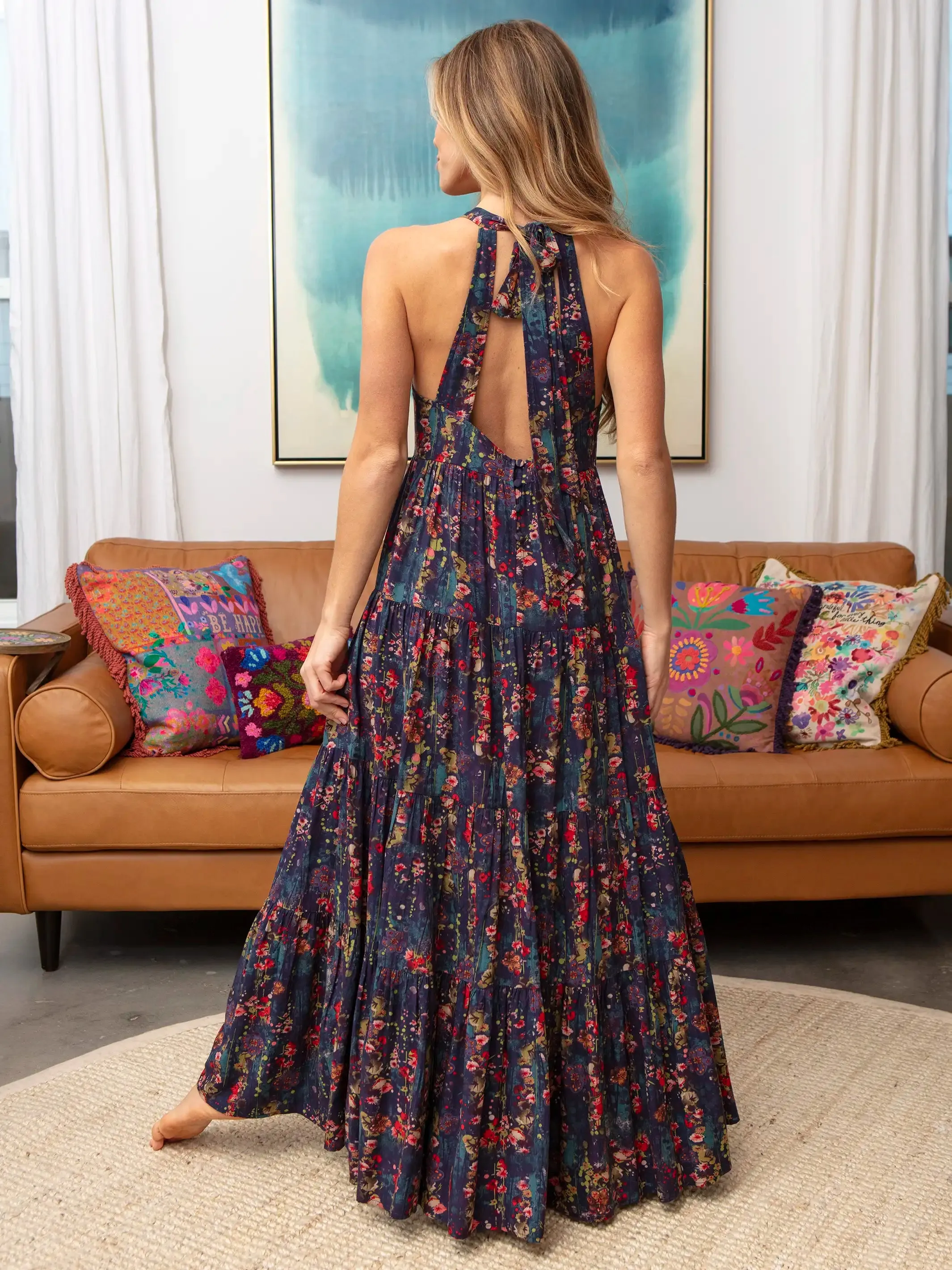 Halle Printed Halter Maxi Dress - Watercolor Floral sold by NATURAL LIFE product image thumbnail 2