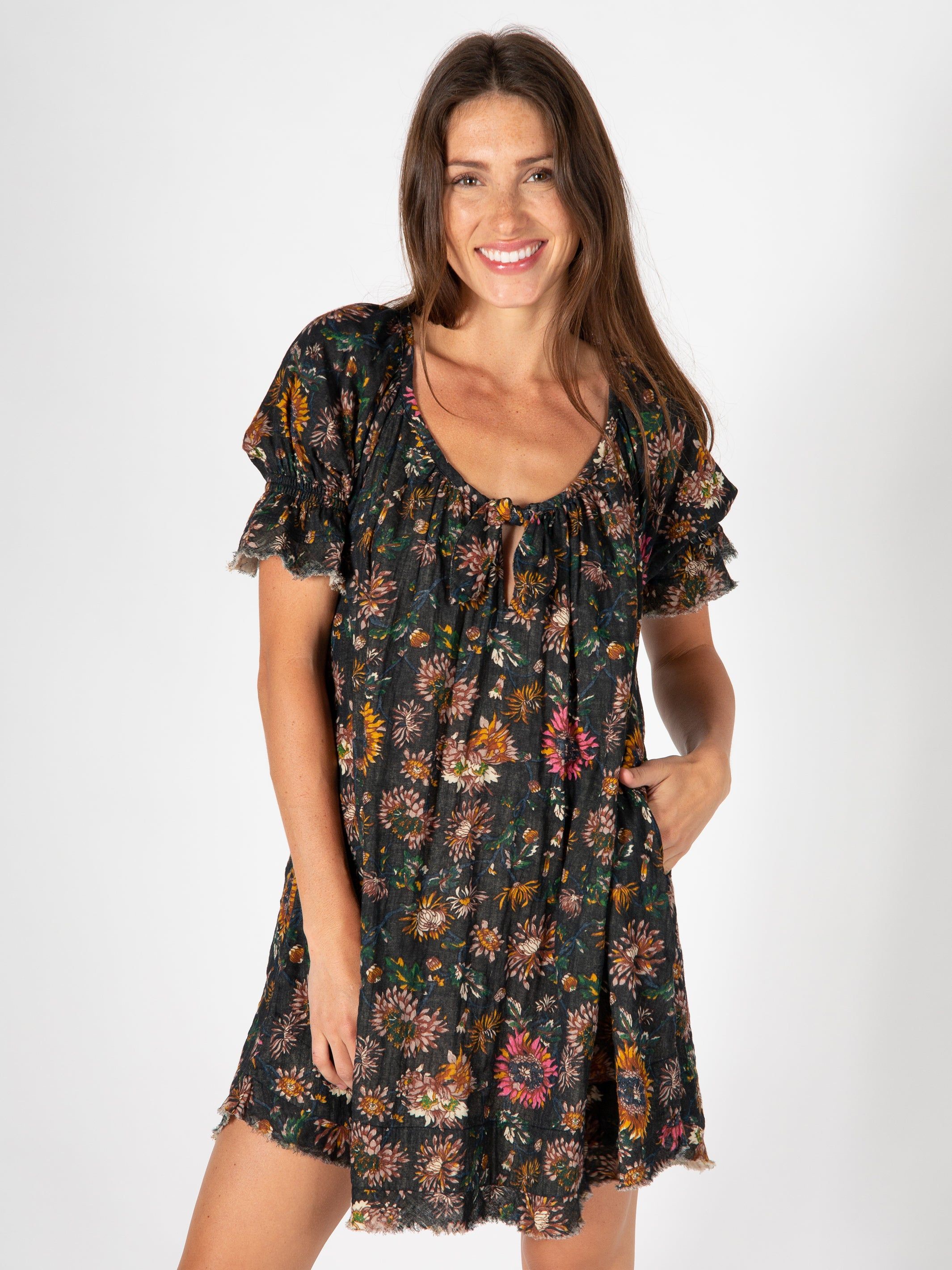 Sienna Cotton Gauze Mini Dress - Washed Black Floral sold by NATURAL LIFE product image thumbnail 3