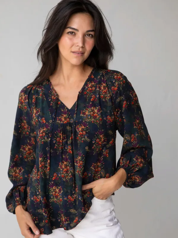 Rowan Top - Navy Red Feathers sold by NATURAL LIFE