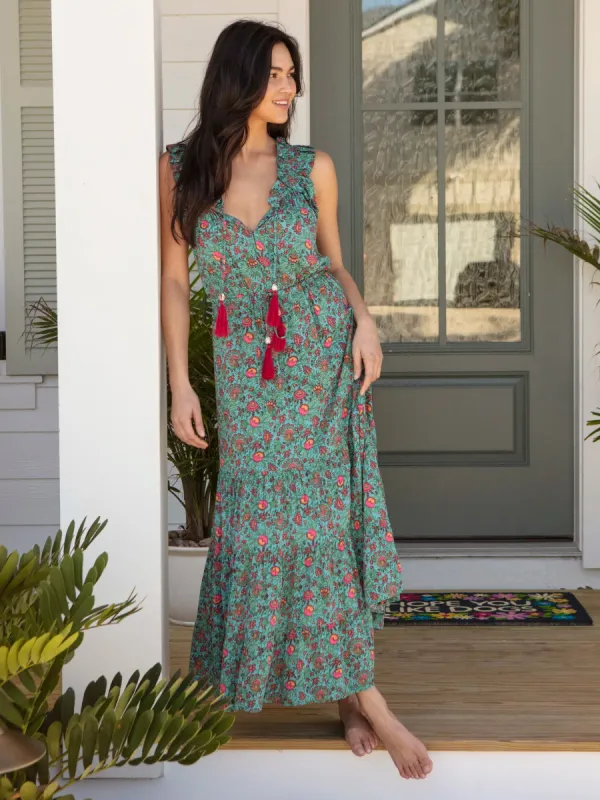 Havana Nights Maxi Dress - Turquoise Pink Floral sold by NATURAL LIFE