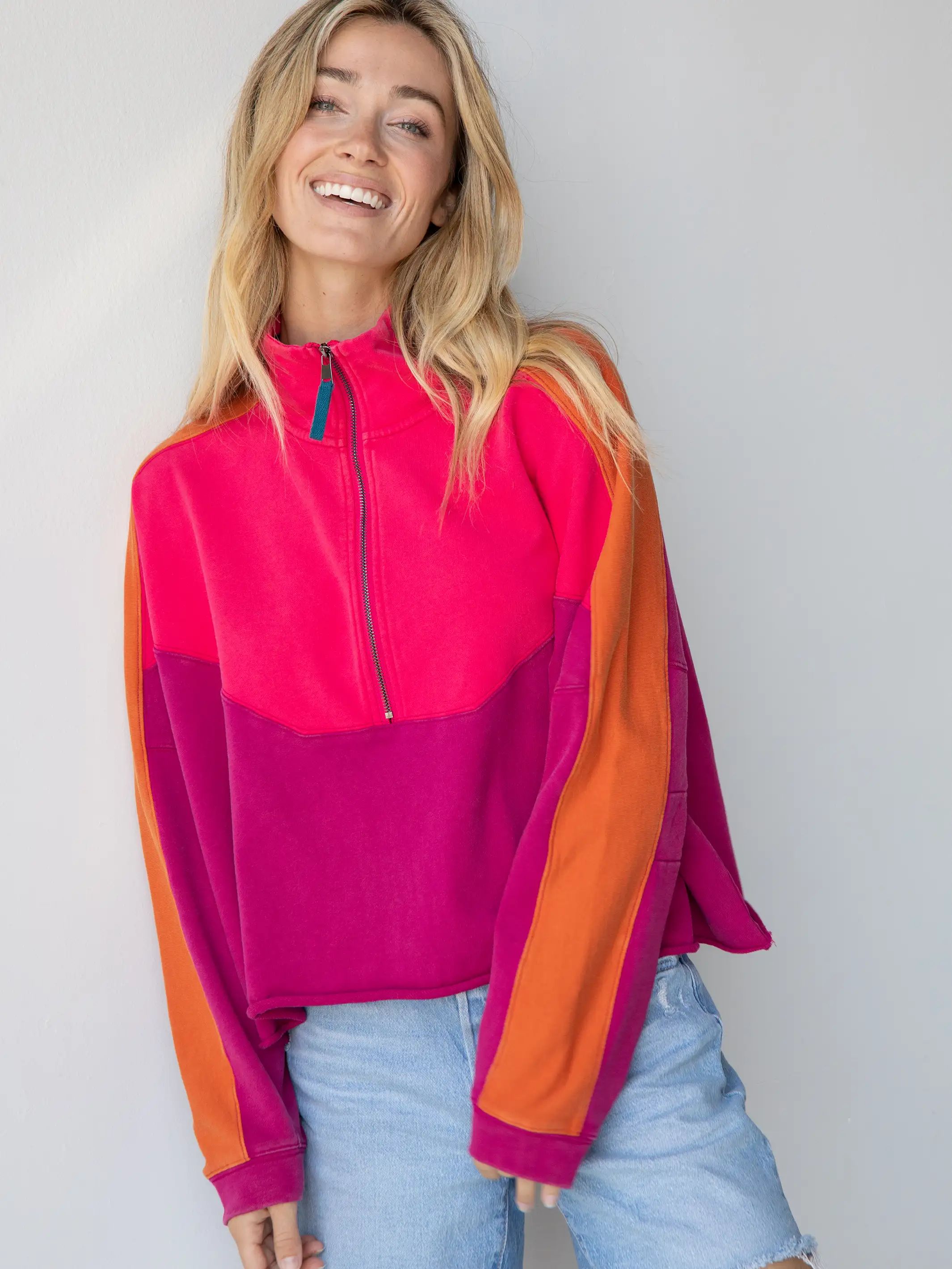 Jess Color Block Sweatshirt - Hot Pink sold by NATURAL LIFE product image thumbnail 3