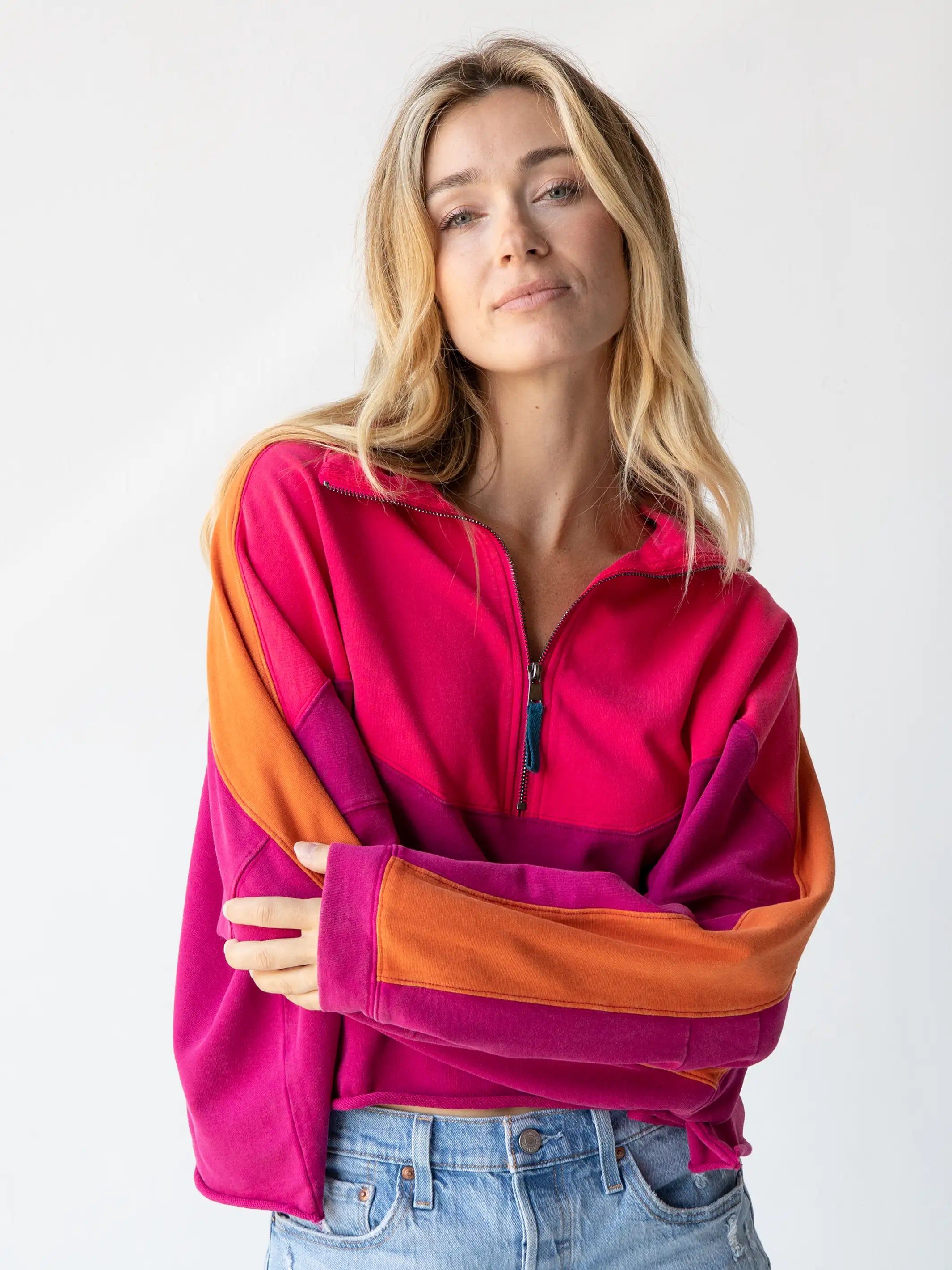 Jess Color Block Sweatshirt - Hot Pink sold by NATURAL LIFE