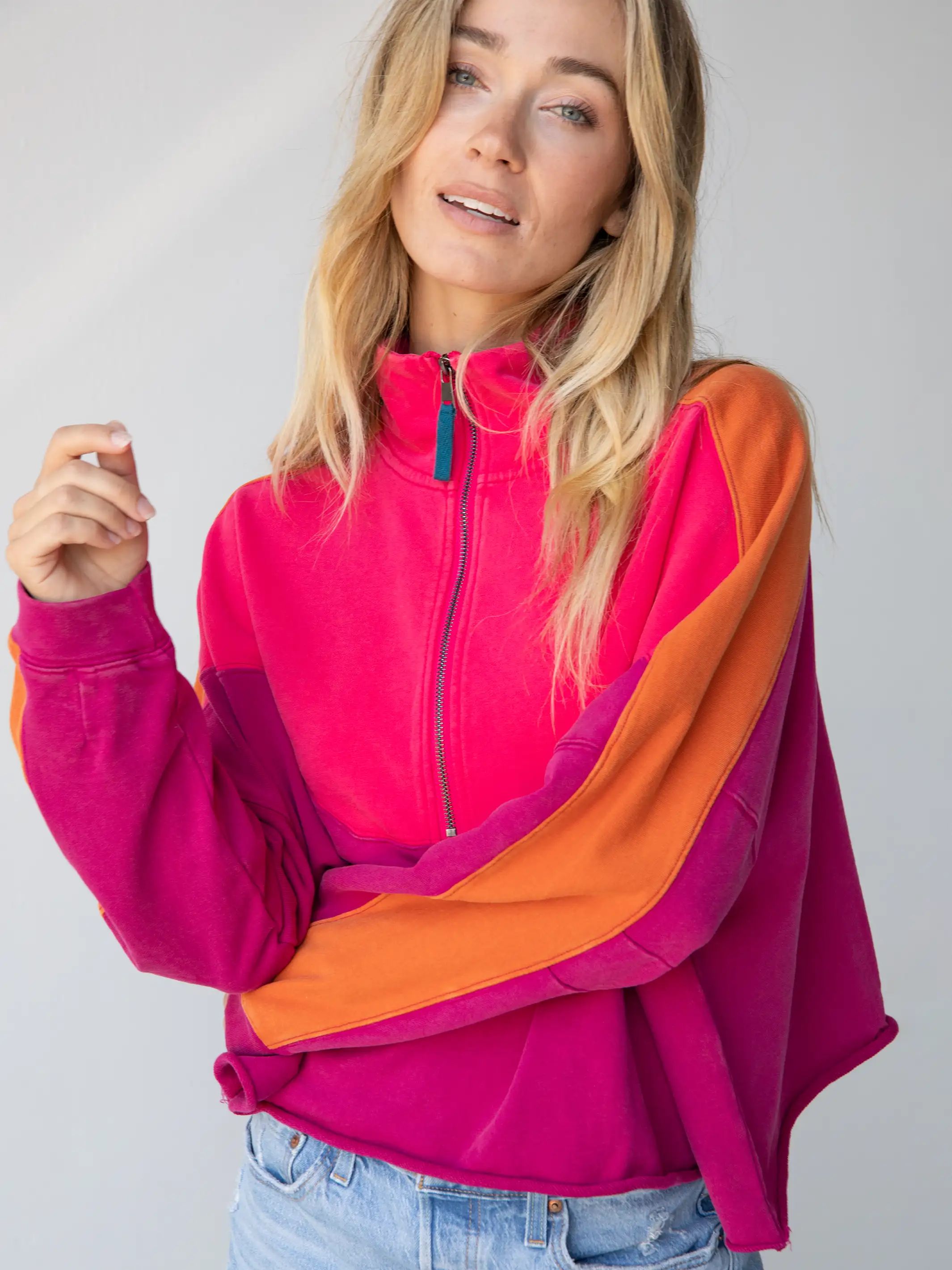 Jess Color Block Sweatshirt - Hot Pink sold by NATURAL LIFE product image thumbnail 4