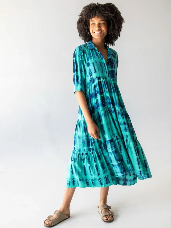 Rebecca Midi Dress - Turquoise Navy Tie-Dye sold by NATURAL LIFE