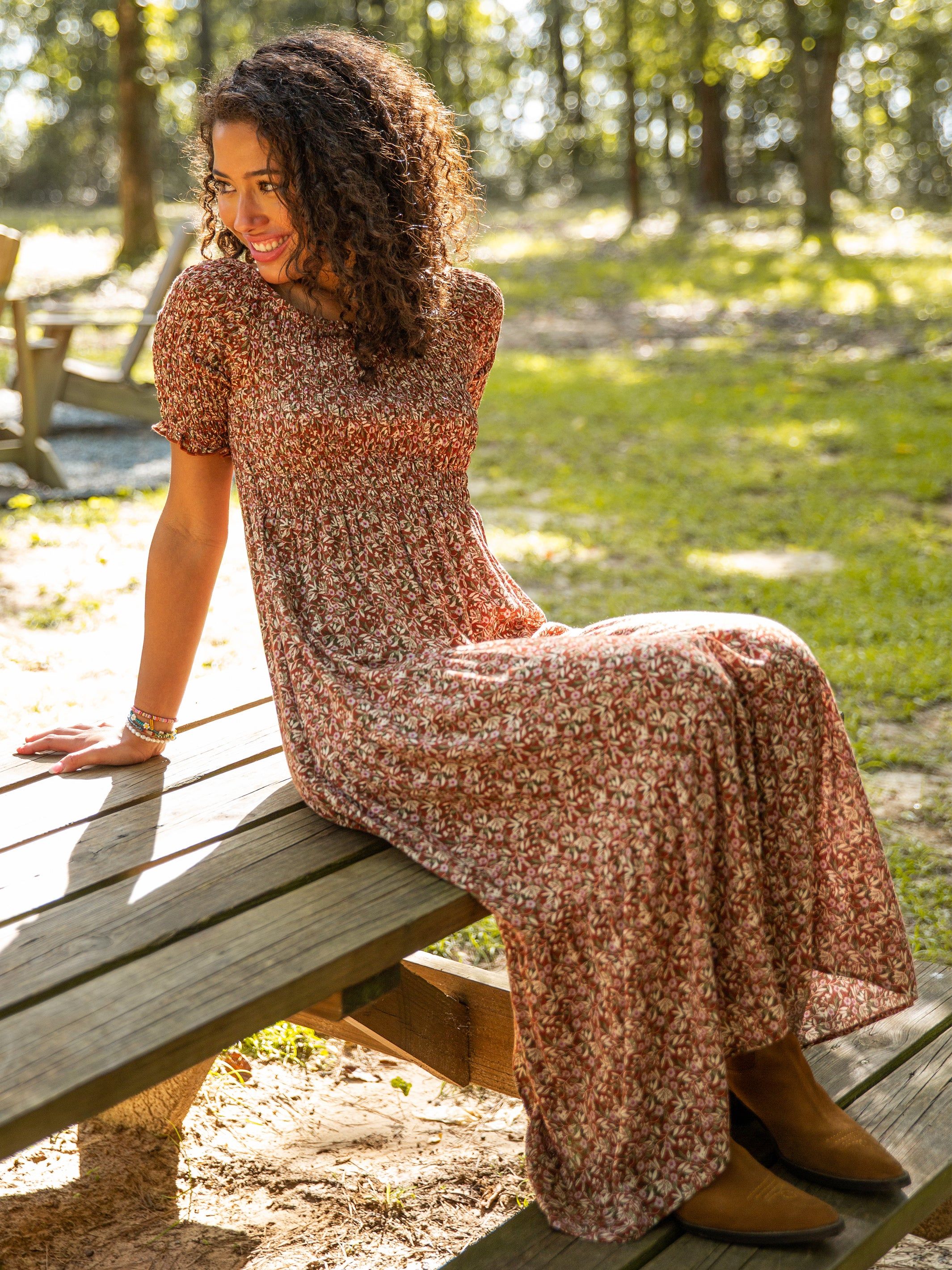 Daisy Tiered Midi Dress - Rusty Floral sold by NATURAL LIFE product image thumbnail 5