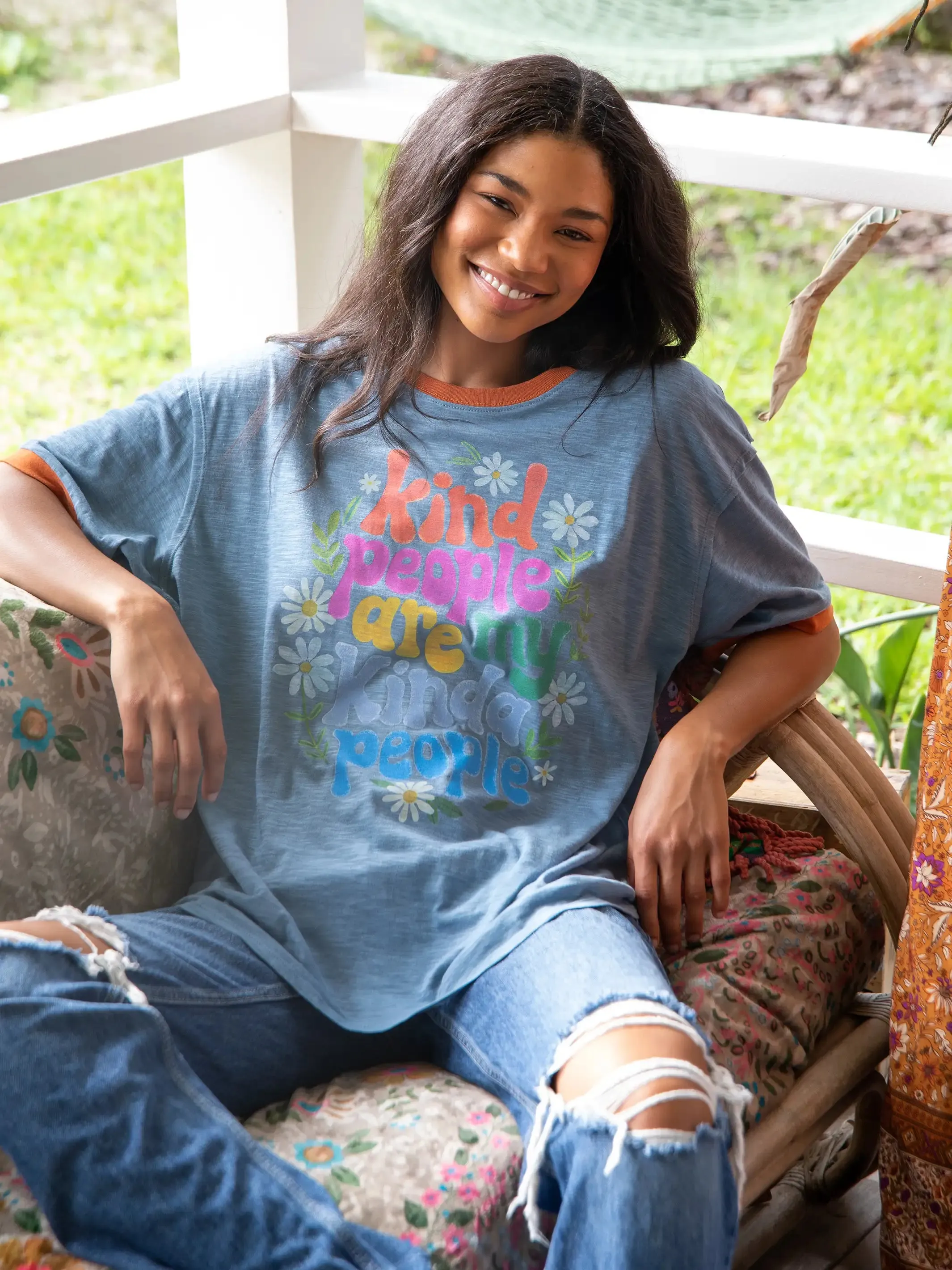 Ringer Oversized Tee Shirt - Kind People sold by NATURAL LIFE