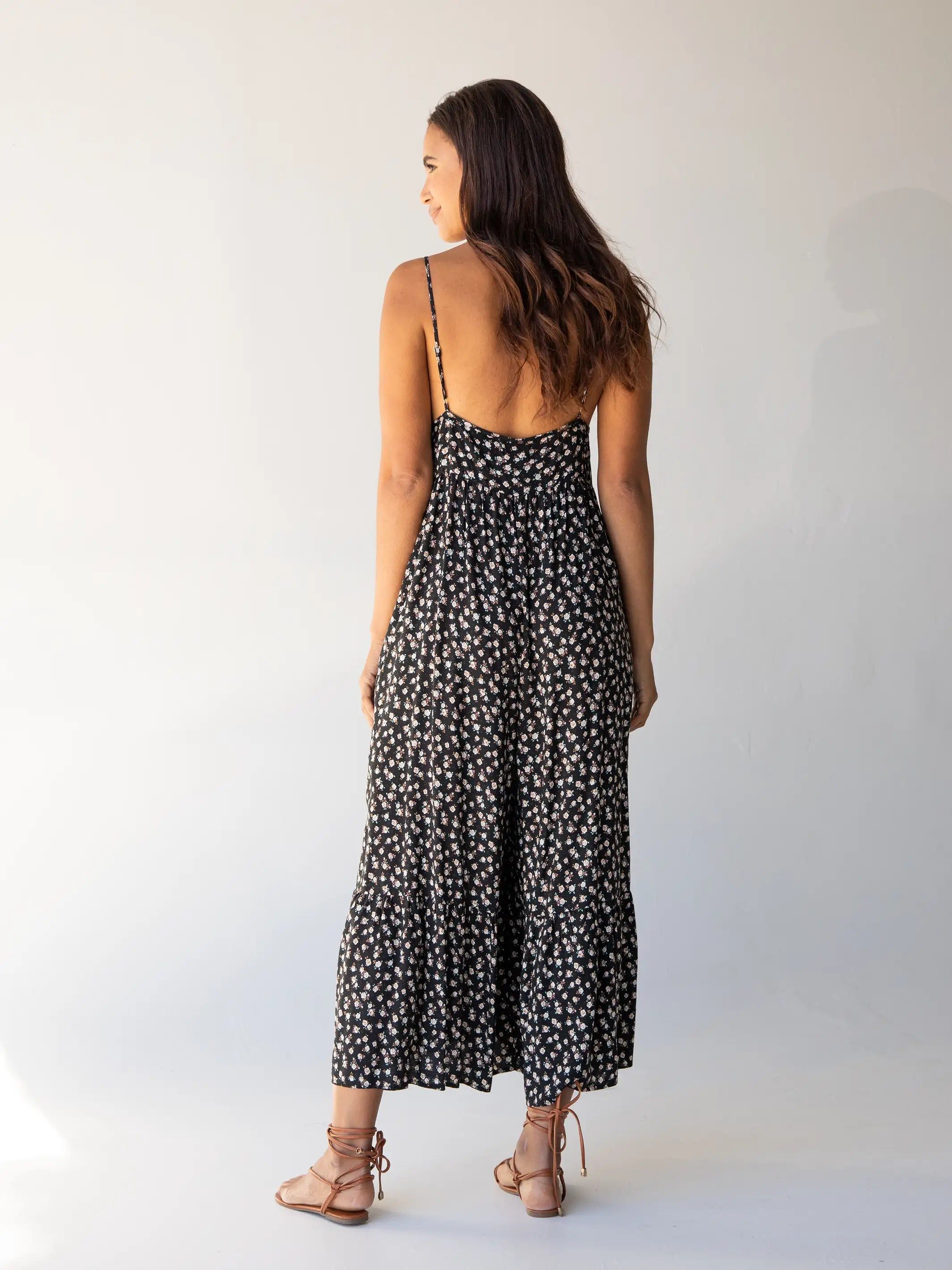 Jamie V-Neck Jumpsuit - Black Cream Floral sold by NATURAL LIFE product image thumbnail 4