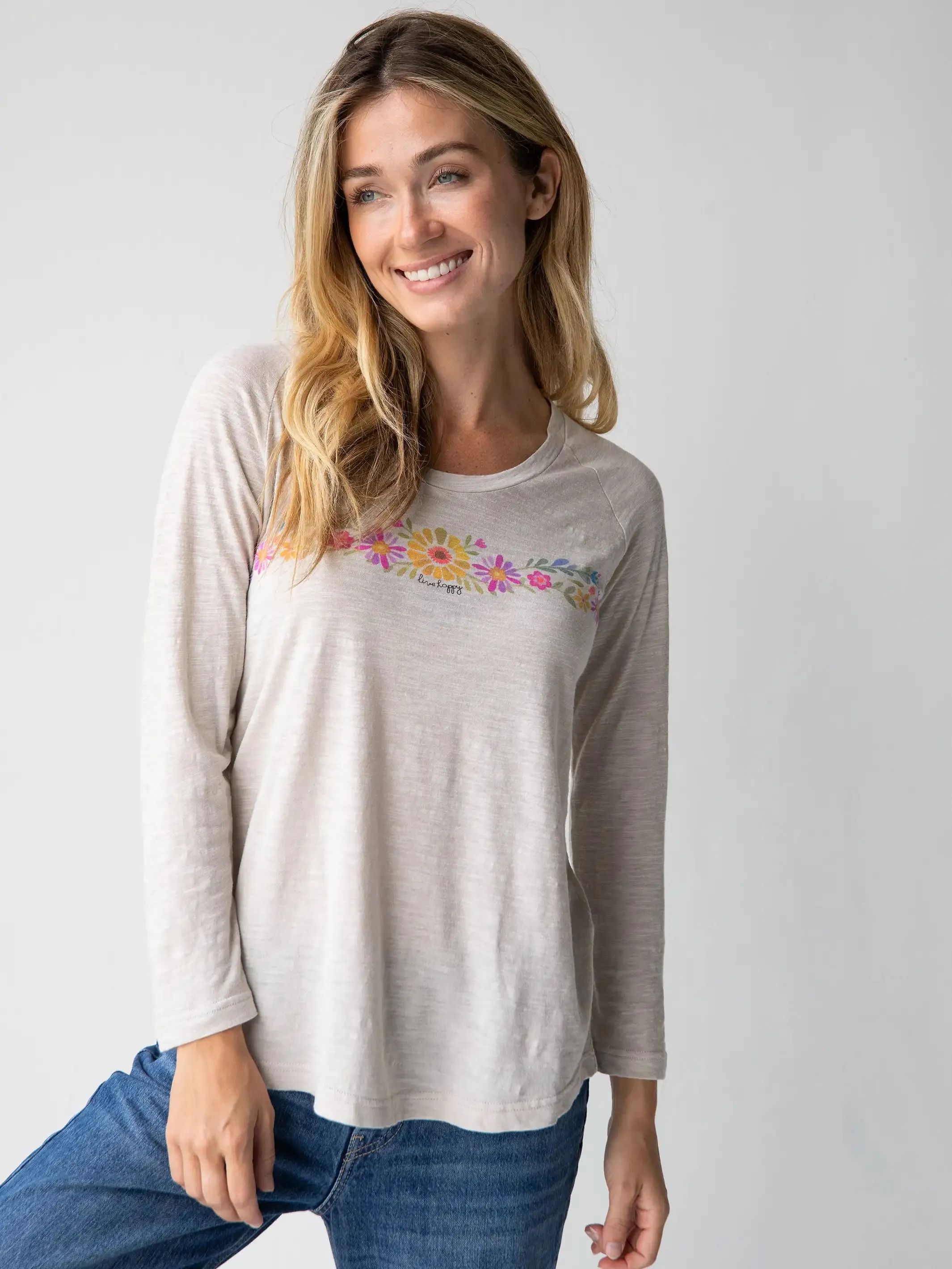 Long Sleeve Boho Cotton Tee Shirt - Live Happy sold by NATURAL LIFE product image thumbnail 3