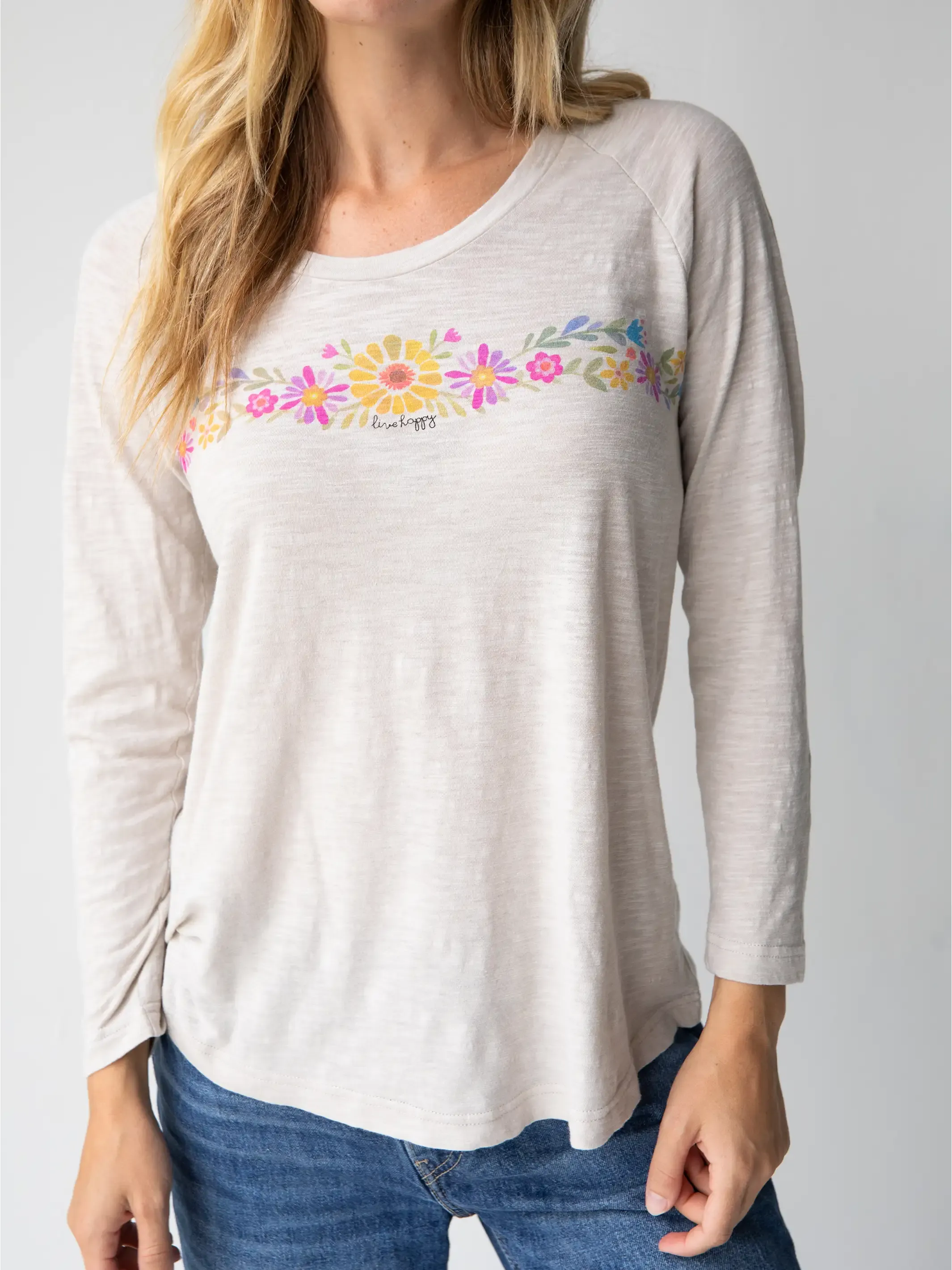 Long Sleeve Boho Cotton Tee Shirt - Live Happy sold by NATURAL LIFE