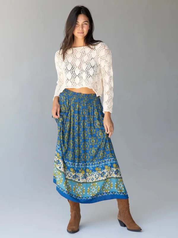Maylin Midi Skirt - Blue Border Print sold by NATURAL LIFE