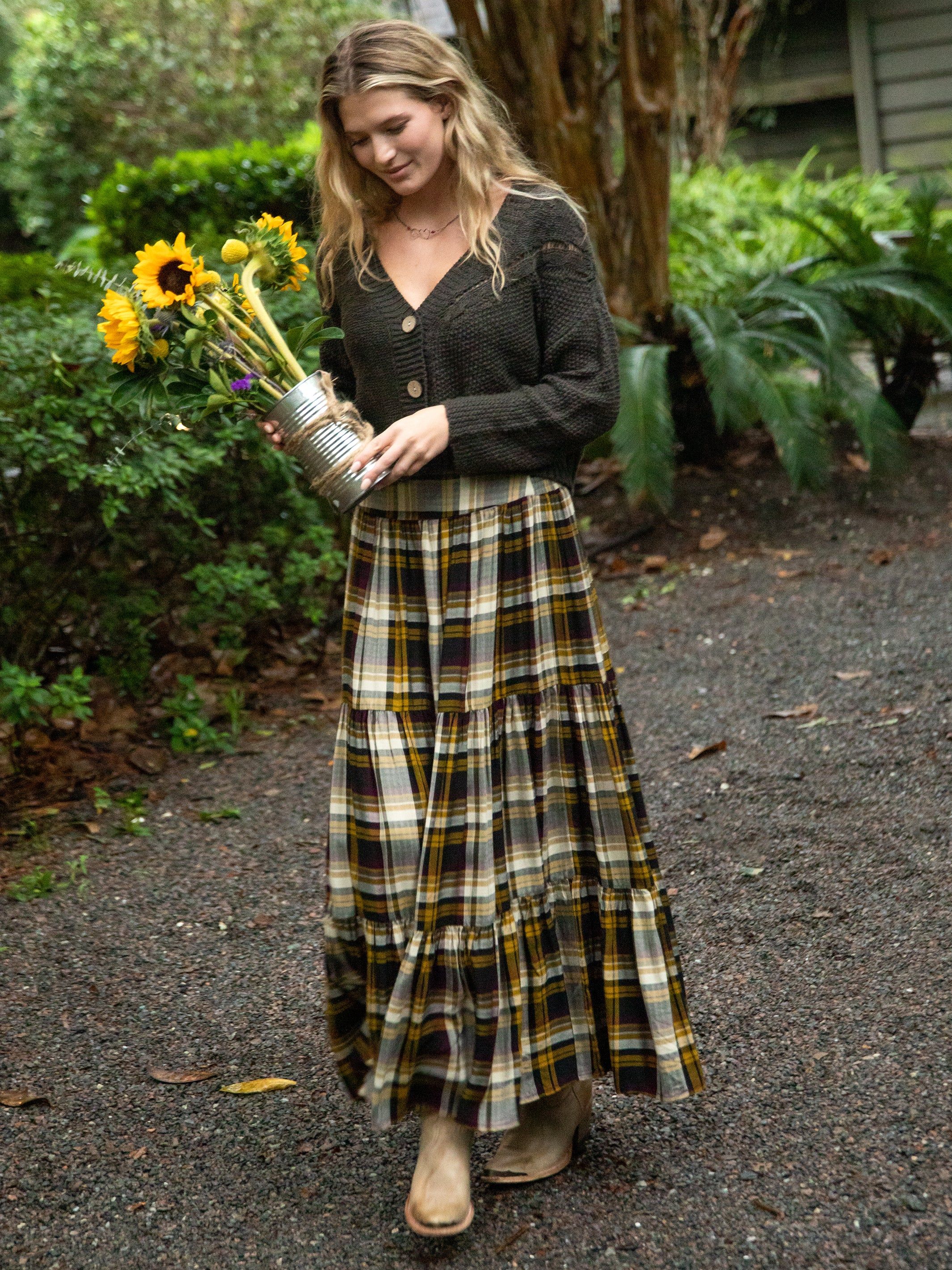 Hanna Convertible Maxi Skirt - Black Tan Plaid sold by NATURAL LIFE