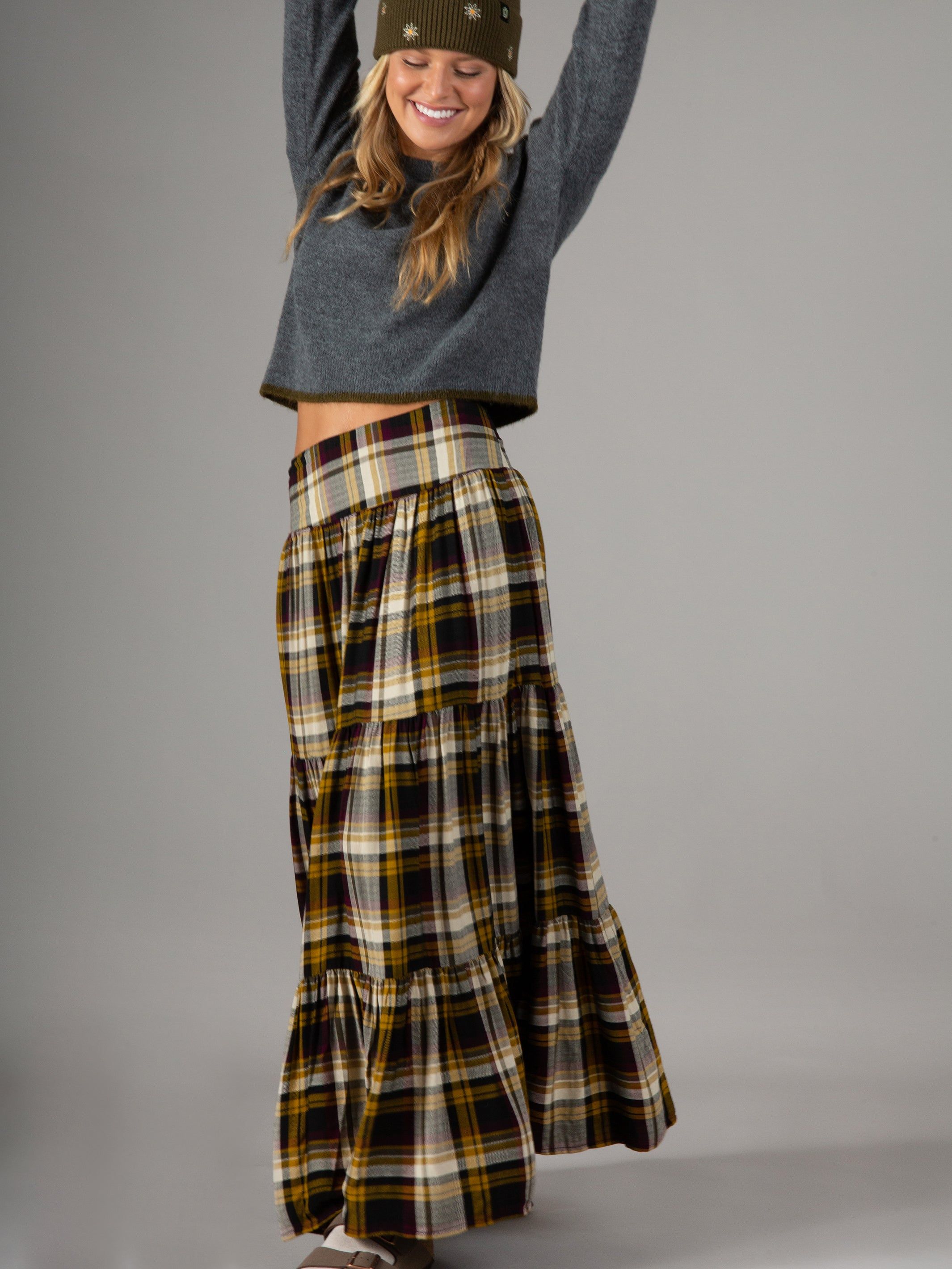 Hanna Convertible Maxi Skirt - Black Tan Plaid sold by NATURAL LIFE product image thumbnail 3