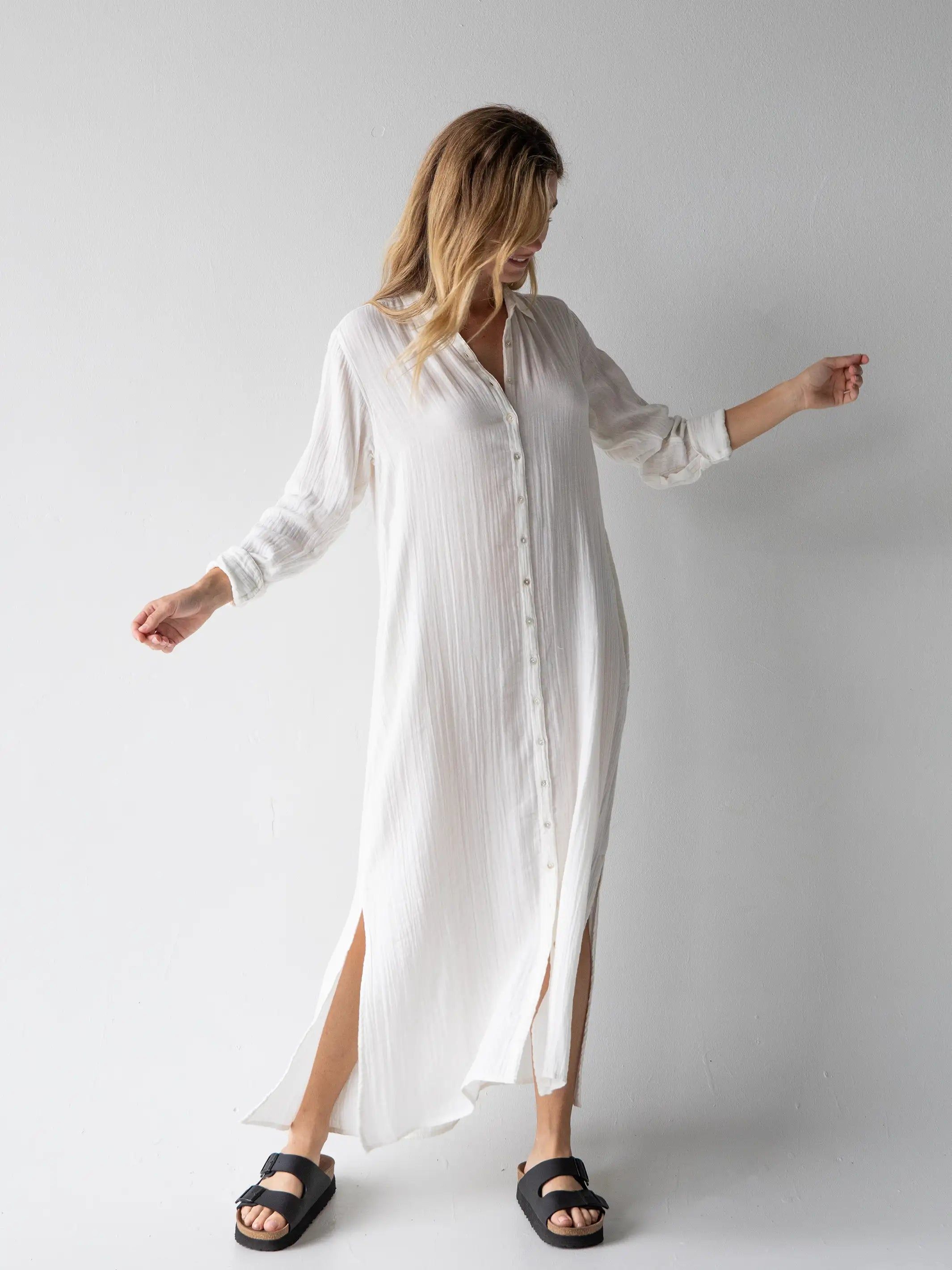 Drew Gauze Shirt Dress - White sold by NATURAL LIFE product image thumbnail 4