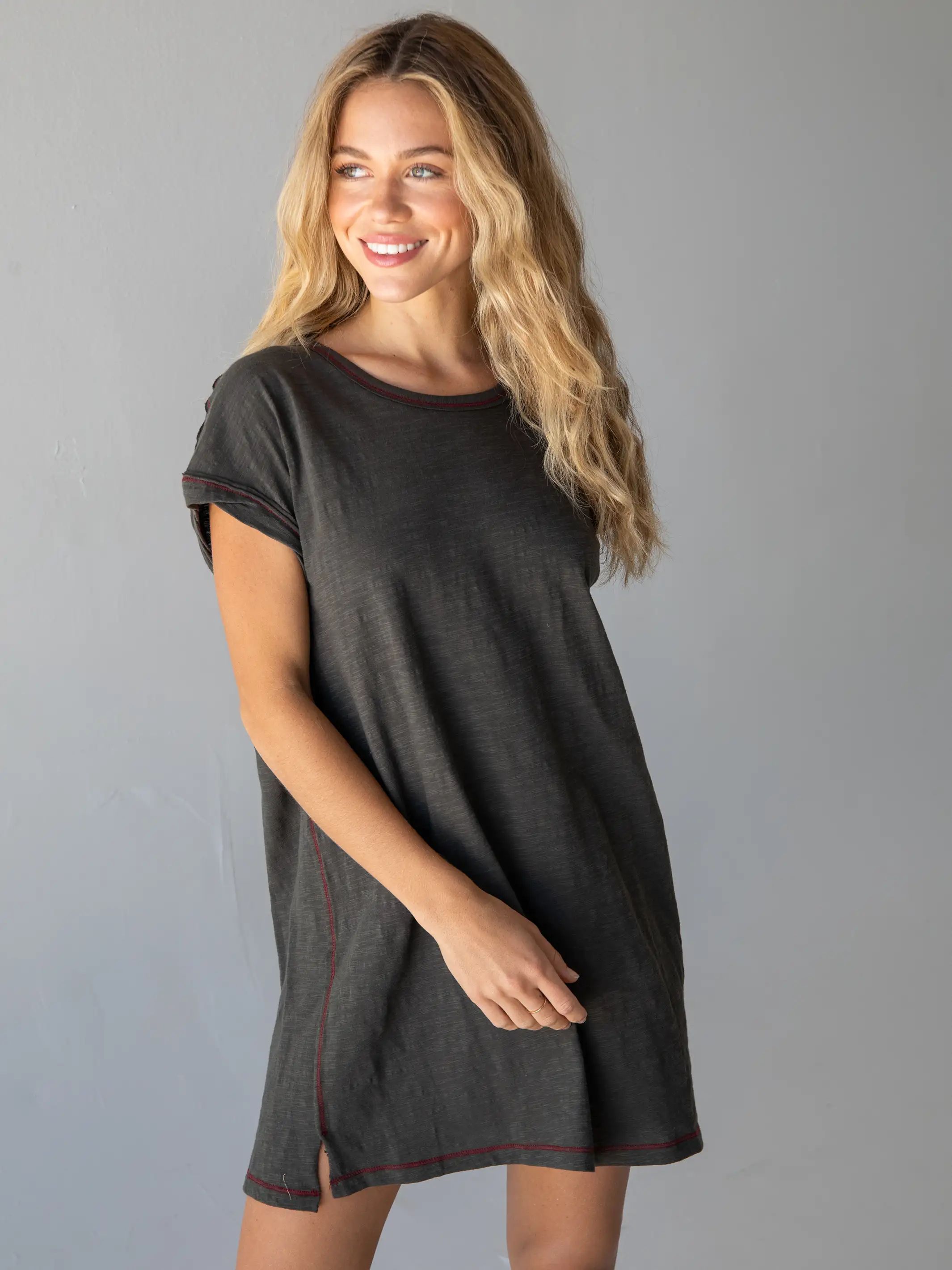 Frankie Knit Tee Shirt Dress - Charcoal sold by NATURAL LIFE