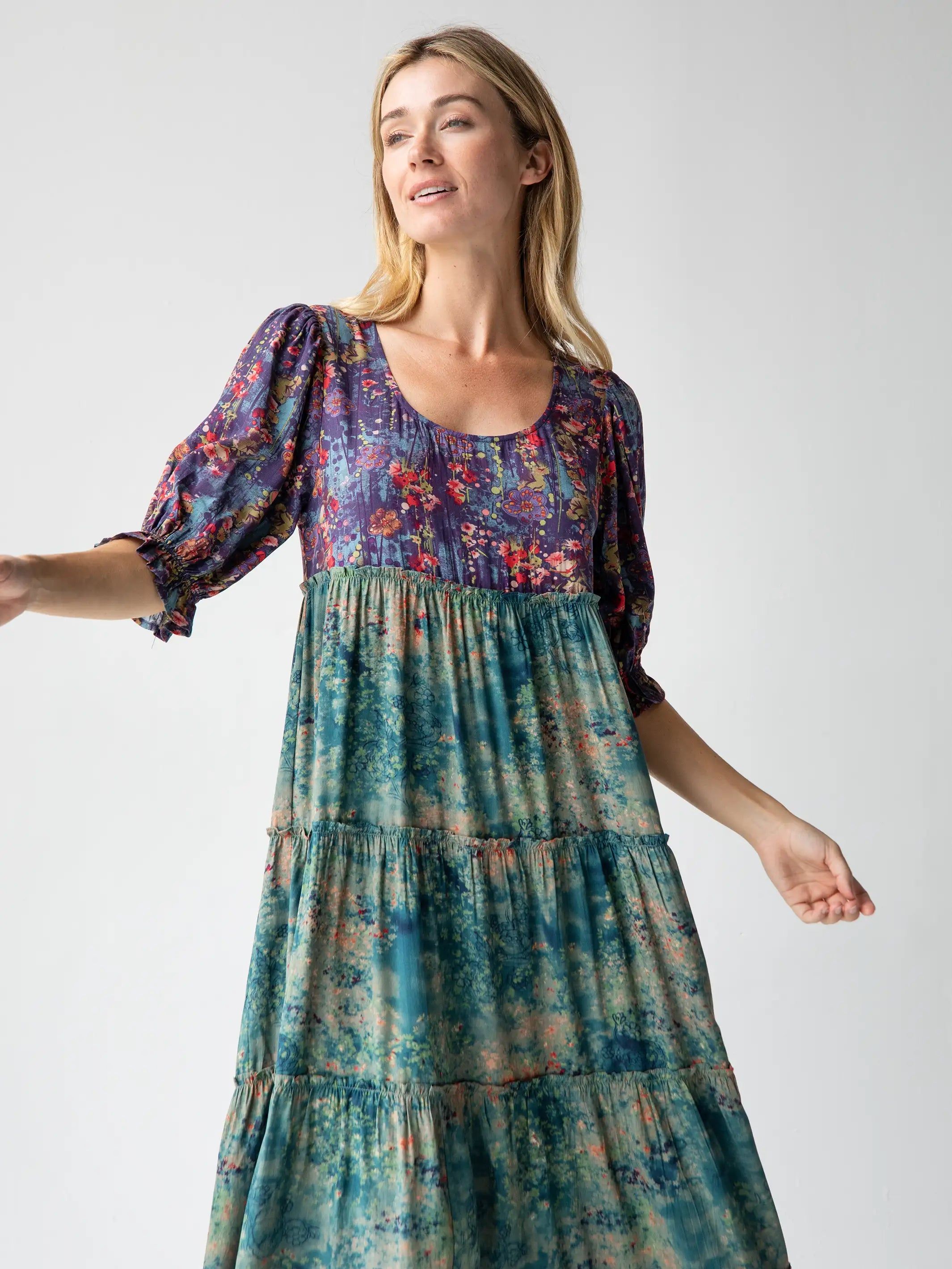 Collette Tiered Maxi Dress - Navy Turquoise Floral sold by NATURAL LIFE product image thumbnail 5