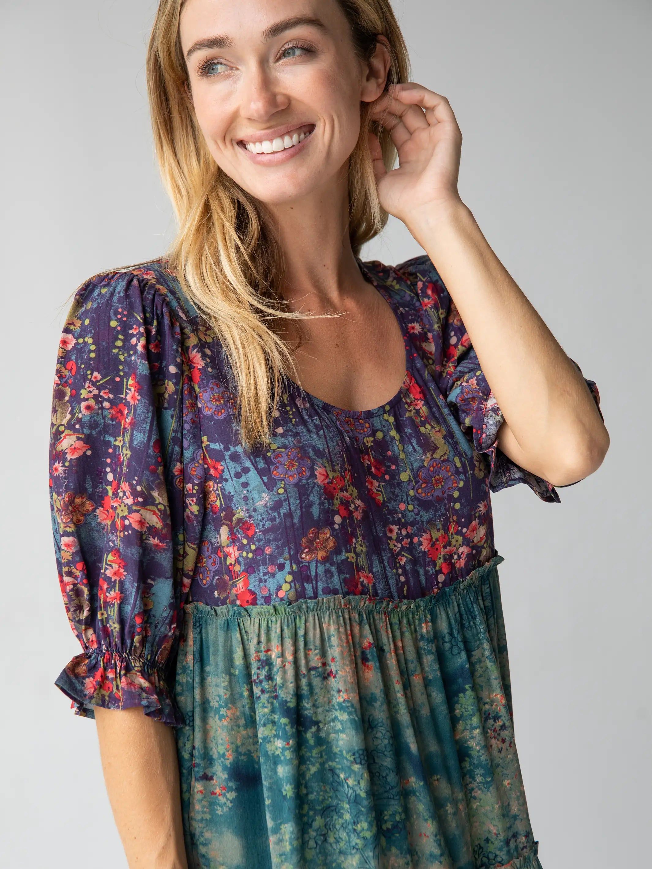 Collette Tiered Maxi Dress - Navy Turquoise Floral sold by NATURAL LIFE product image thumbnail 2