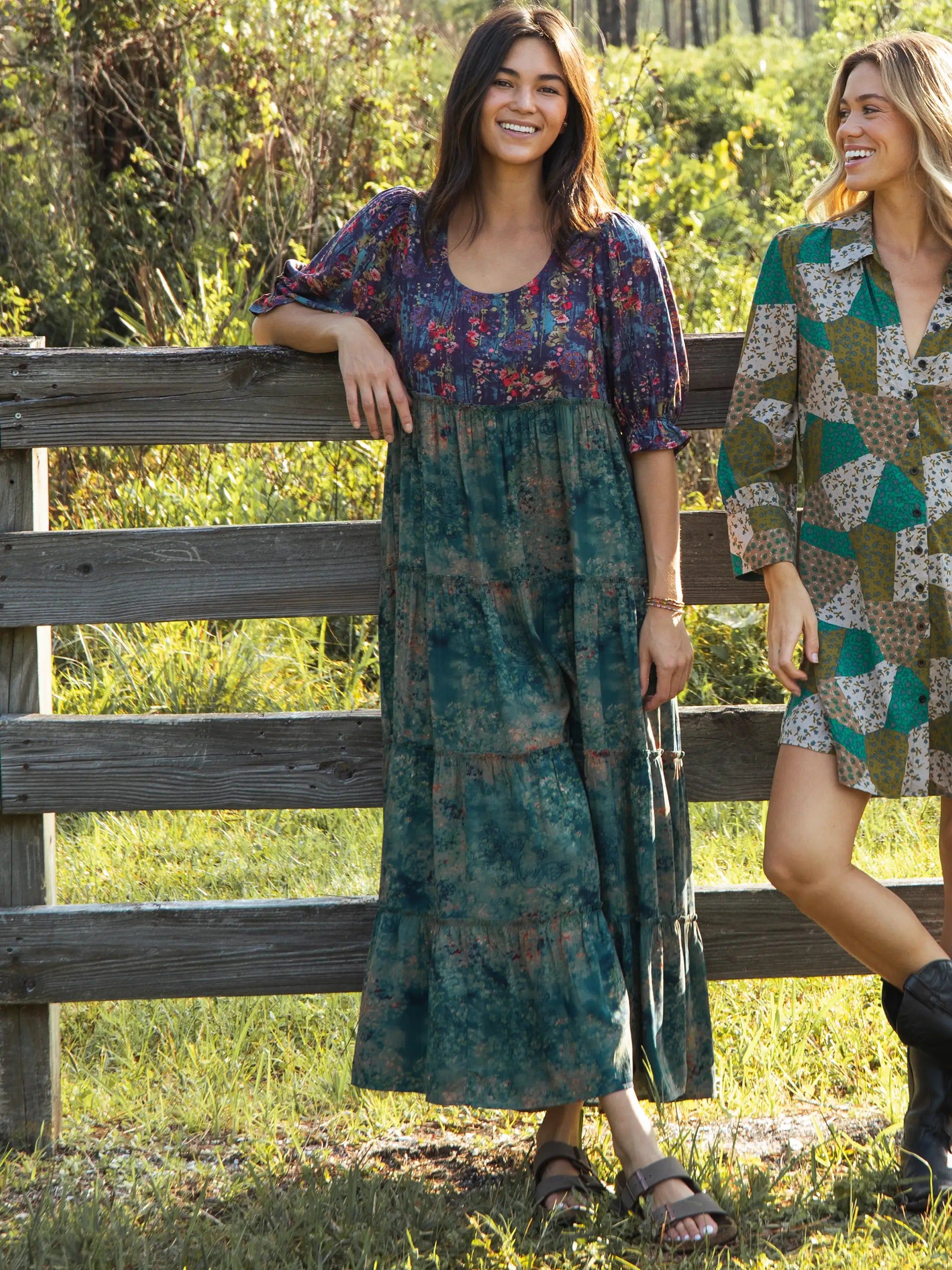Collette Tiered Maxi Dress - Navy Turquoise Floral sold by NATURAL LIFE product image thumbnail 3