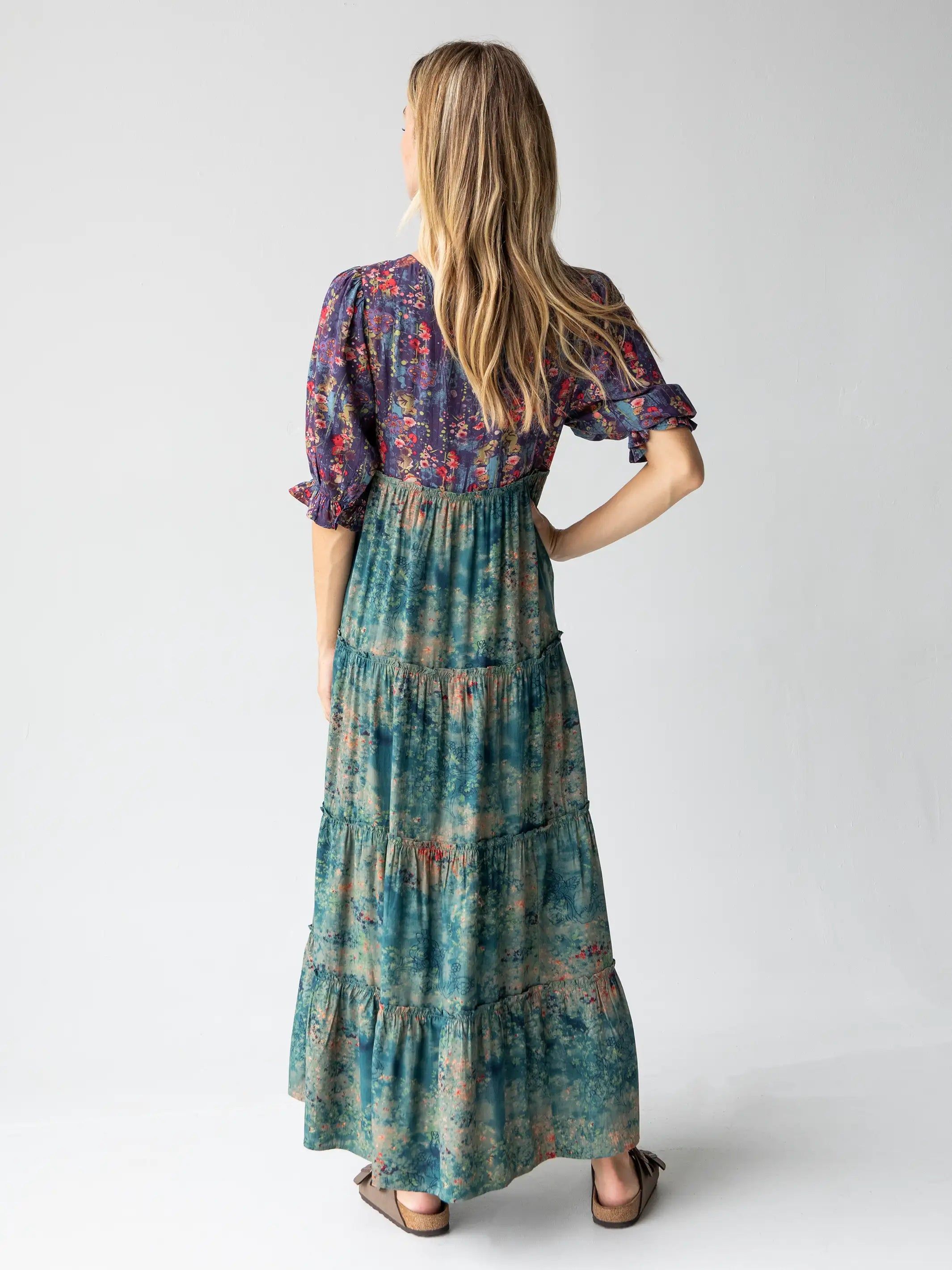 Collette Tiered Maxi Dress - Navy Turquoise Floral sold by NATURAL LIFE product image thumbnail 4