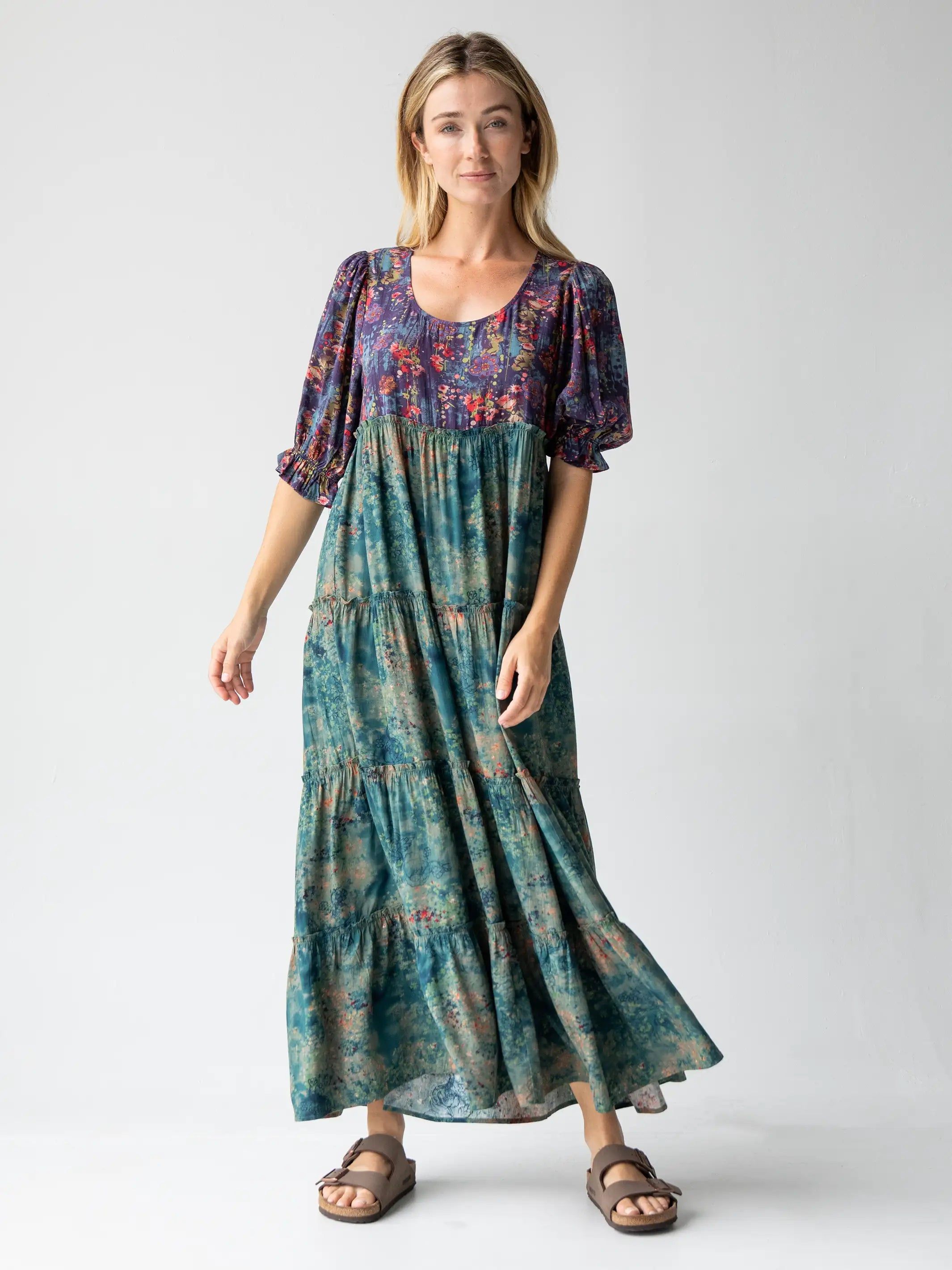 Collette Tiered Maxi Dress - Navy Turquoise Floral sold by NATURAL LIFE