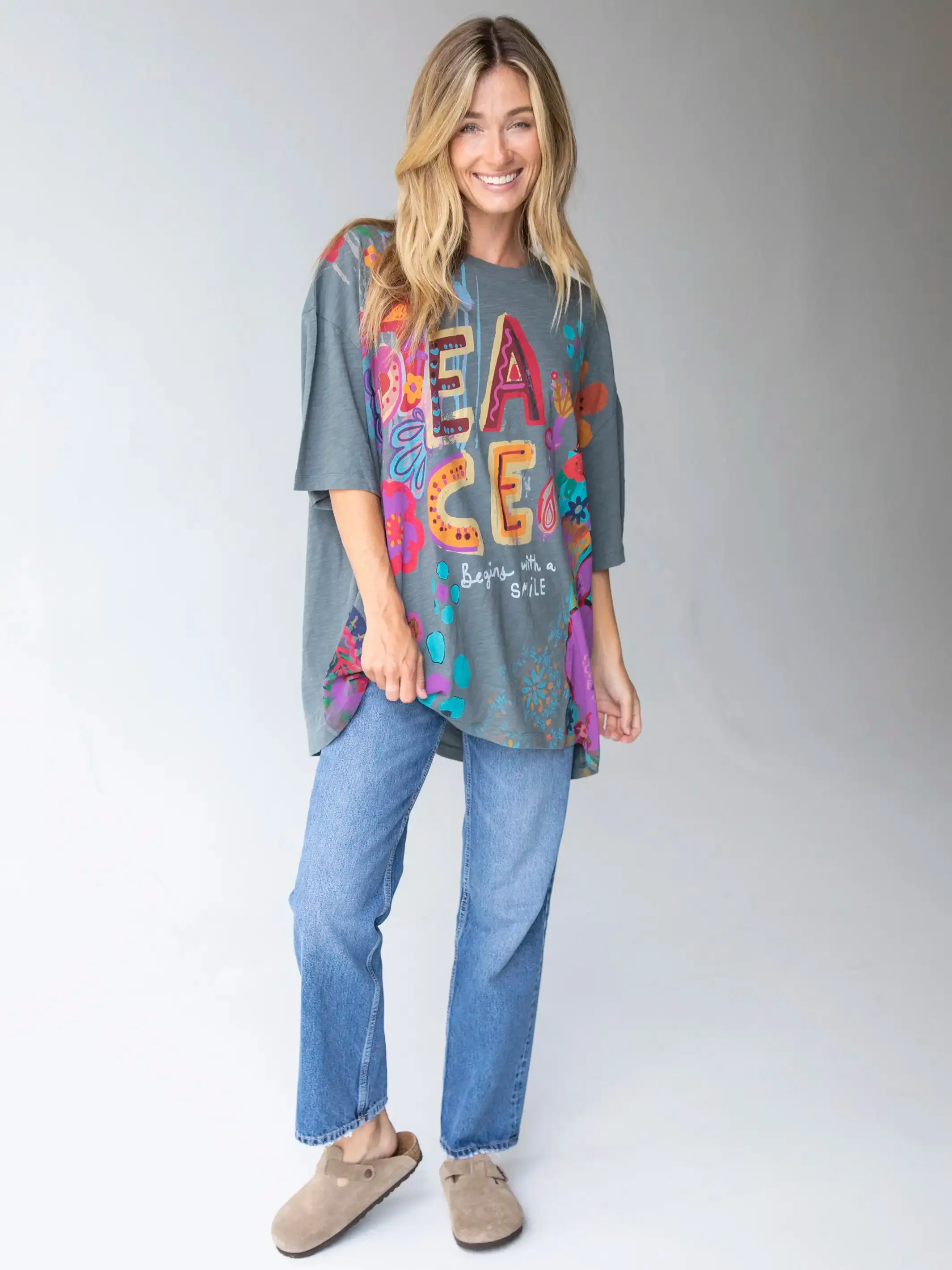 One Size Cotton Easy Tee - Peace Charcoal sold by NATURAL LIFE product image thumbnail 2