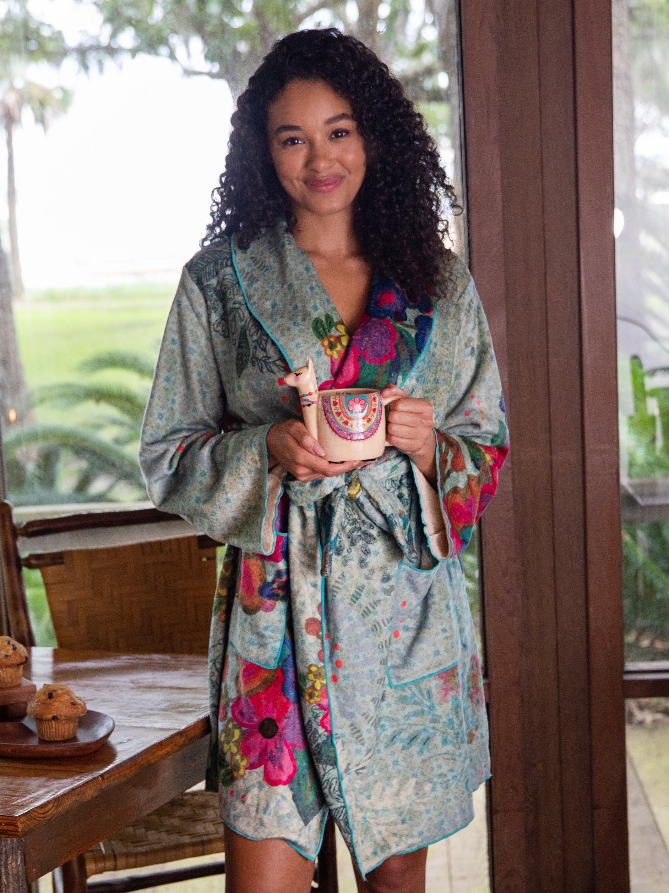 Cozy Sherpa Robe - Aqua Floral sold by NATURAL LIFE product image thumbnail 2