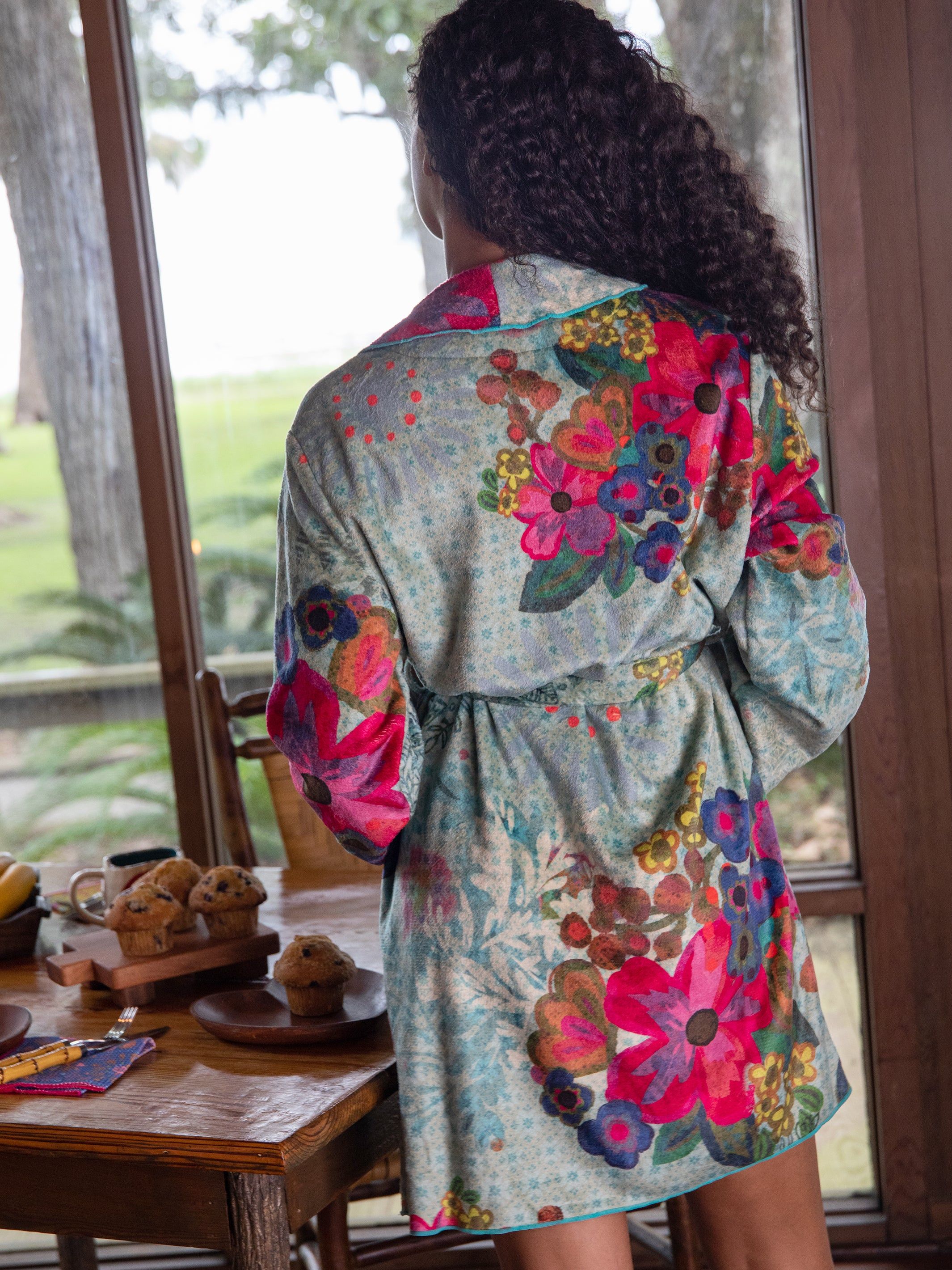 Cozy Sherpa Robe - Aqua Floral sold by NATURAL LIFE product image thumbnail 3
