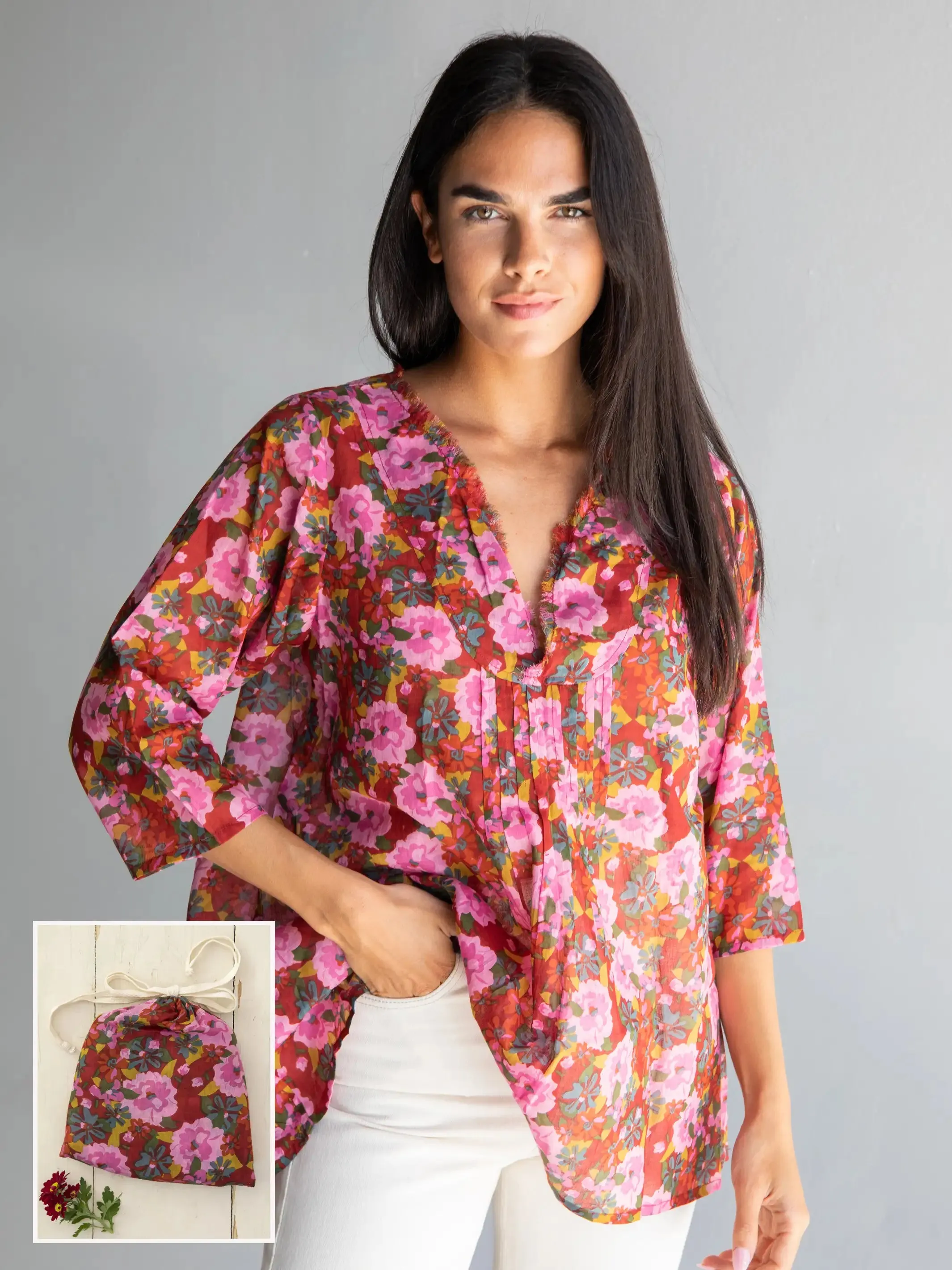 Cotton Tunic-In-A-Bag - Pink Red Floral sold by NATURAL LIFE