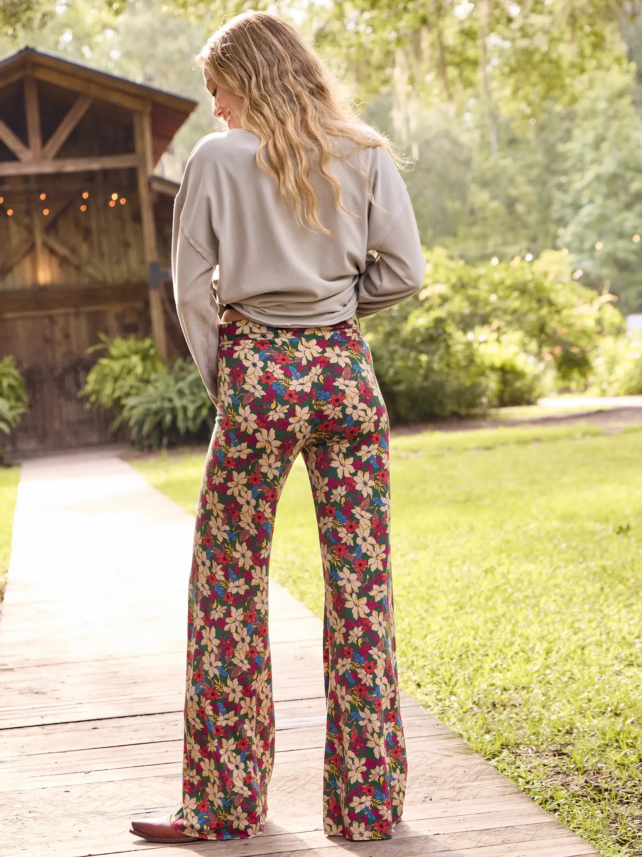 Cali Knit Flare Pant - Green White Lilies sold by NATURAL LIFE product image thumbnail 4