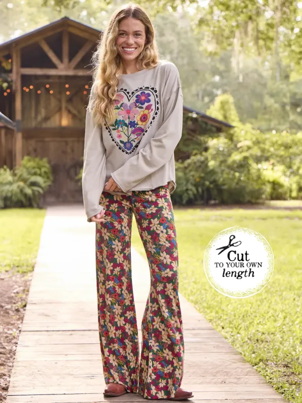 Cali Knit Flare Pant - Green White Lilies sold by NATURAL LIFE