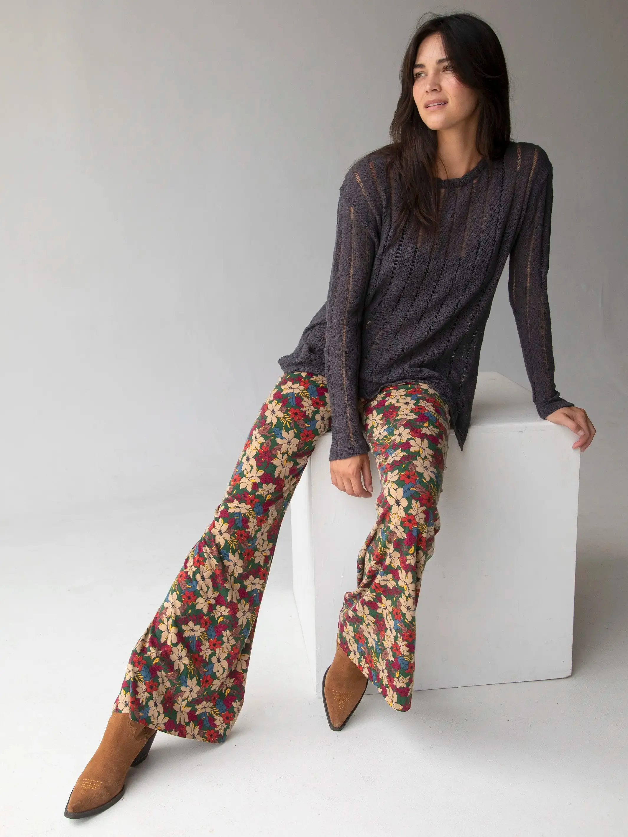 Cali Knit Flare Pant - Green White Lilies sold by NATURAL LIFE product image thumbnail 2