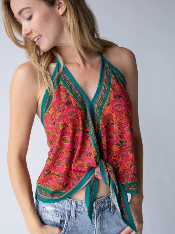 Isla Halter Top - Burnt Orange Red Floral sold by NATURAL LIFE
