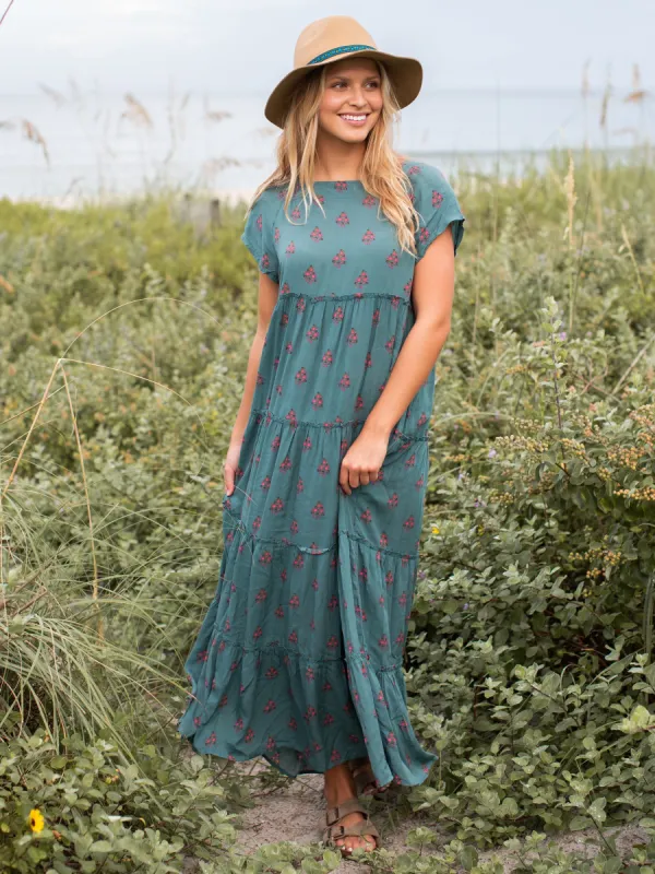 Berkley Maxi Dress - Teal Folk Floral made by NATURAL LIFE