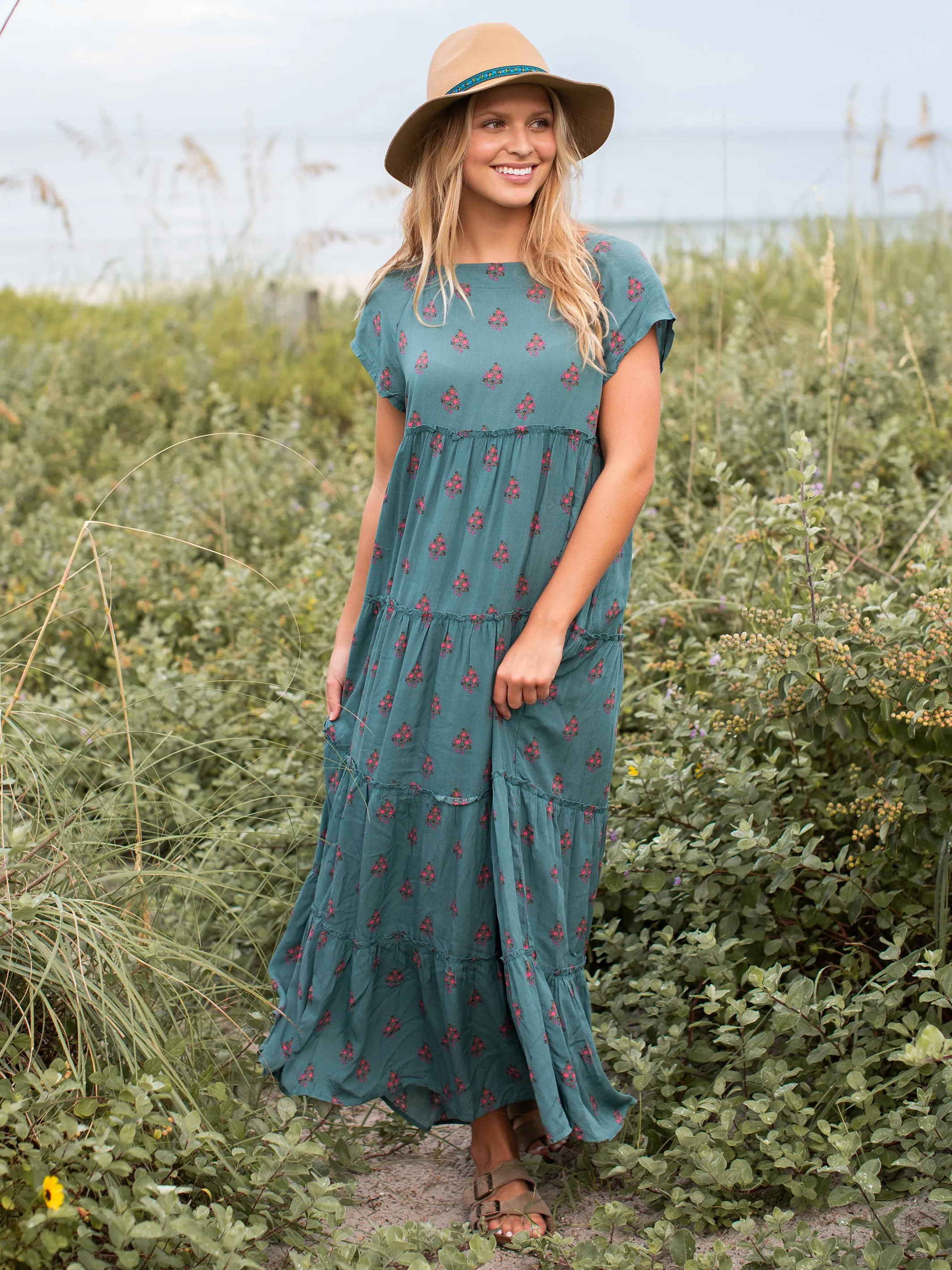Berkley Maxi Dress - Teal Folk Floral sold by NATURAL LIFE