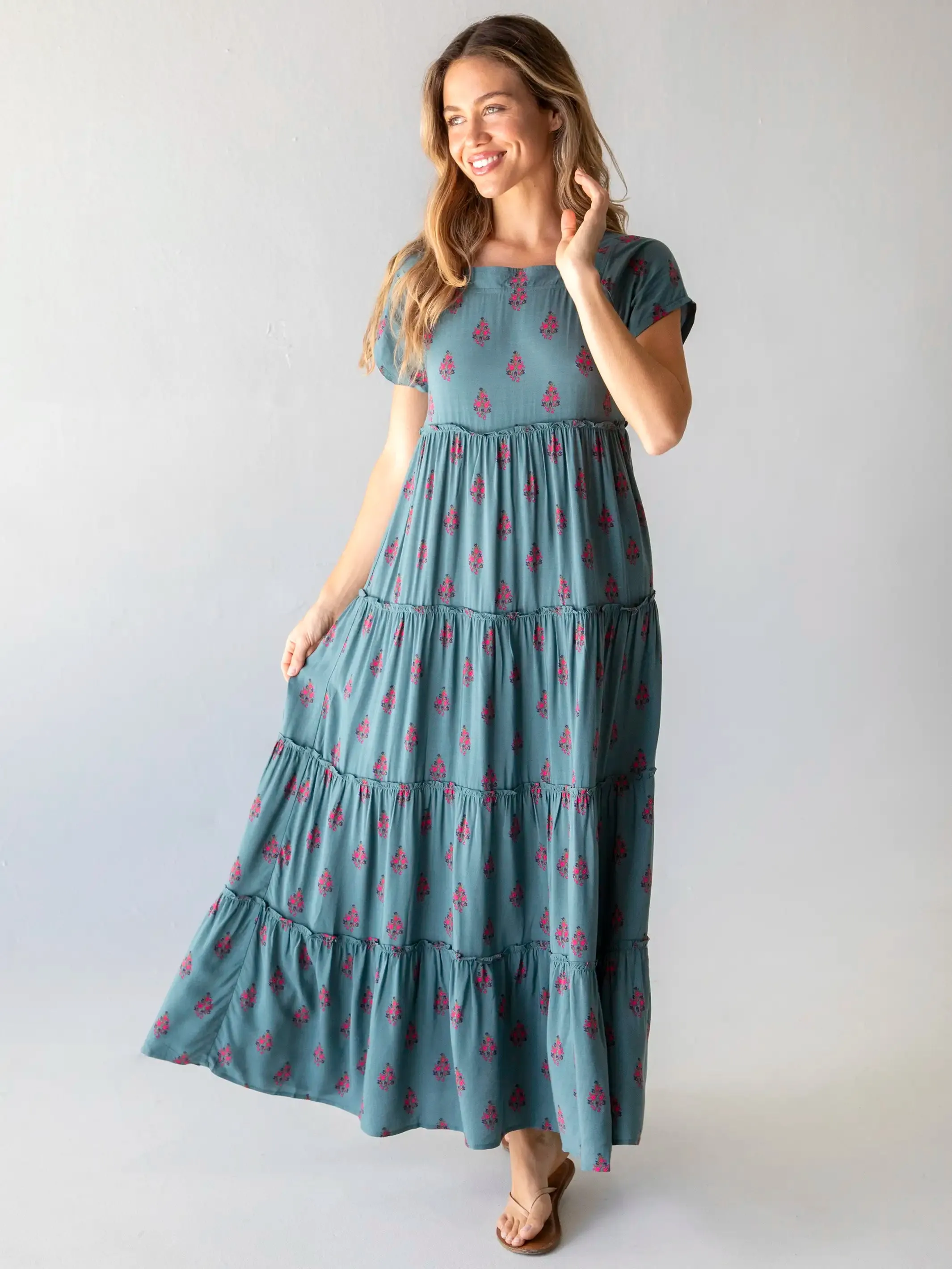 Berkley Maxi Dress - Teal Folk Floral sold by NATURAL LIFE product image thumbnail 4