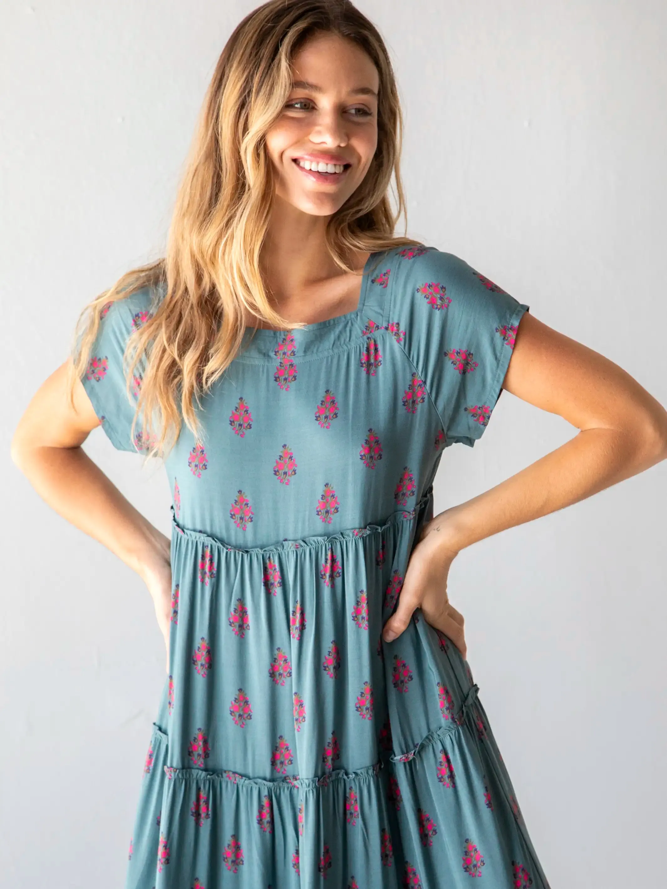 Berkley Maxi Dress - Teal Folk Floral sold by NATURAL LIFE product image thumbnail 2