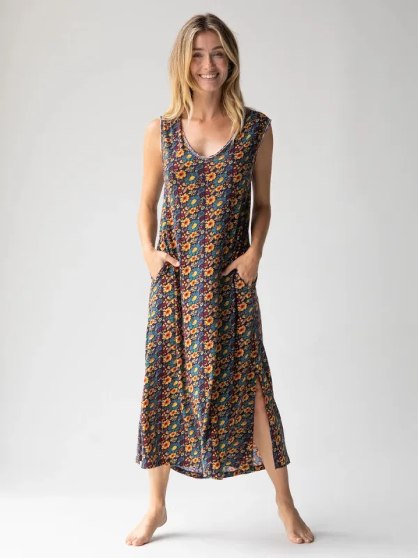 Hangout Printed Knit Midi Dress - Navy Olive Floral sold by NATURAL LIFE