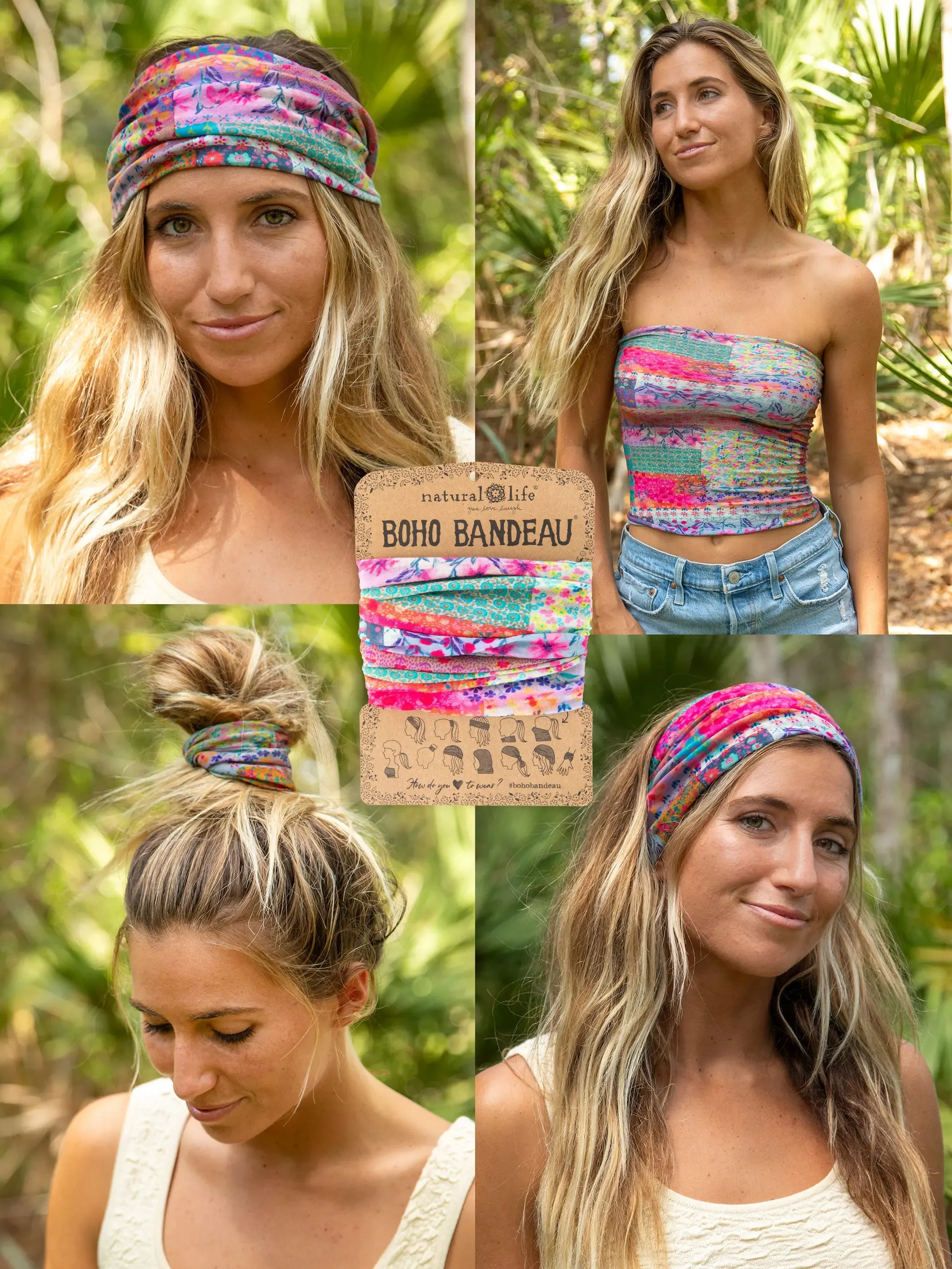 Full Boho Bandeau® Headband - Pink Watercolor Patchwork sold by NATURAL LIFE