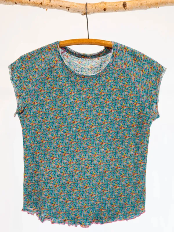 Lily Printed Knit Tee Shirt - Turquoise Pink Floral sold by NATURAL LIFE