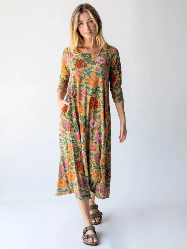 Lottie Knit Midi Dress - Tan Pink Floral sold by NATURAL LIFE
