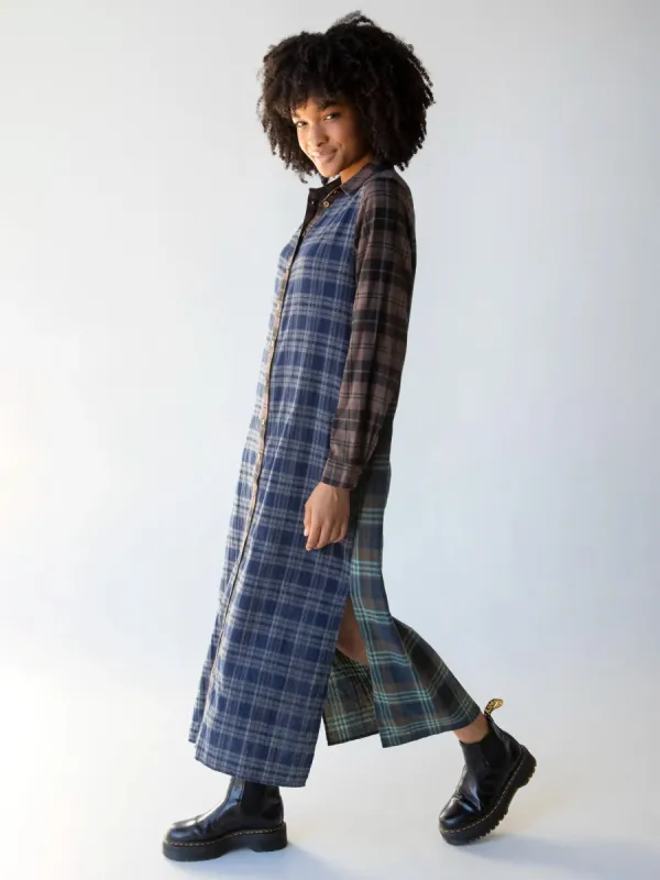 Flannel Esme Shirt Dress - Navy Brown Plaid sold by NATURAL LIFE