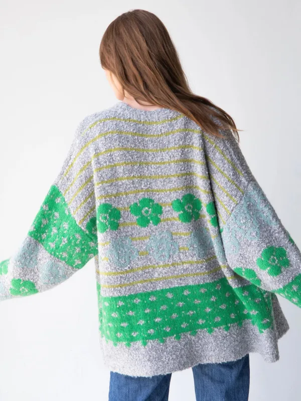 Calla Jacquard Cardigan Sweater - Heather Grey sold by NATURAL LIFE