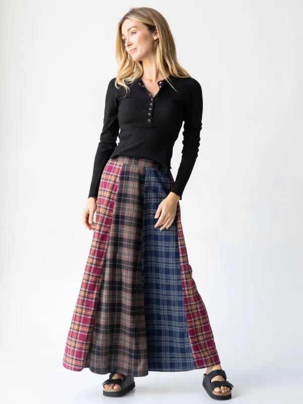Valentina Plaid Maxi Skirt - Cranberry Navy Flannel | Parallel