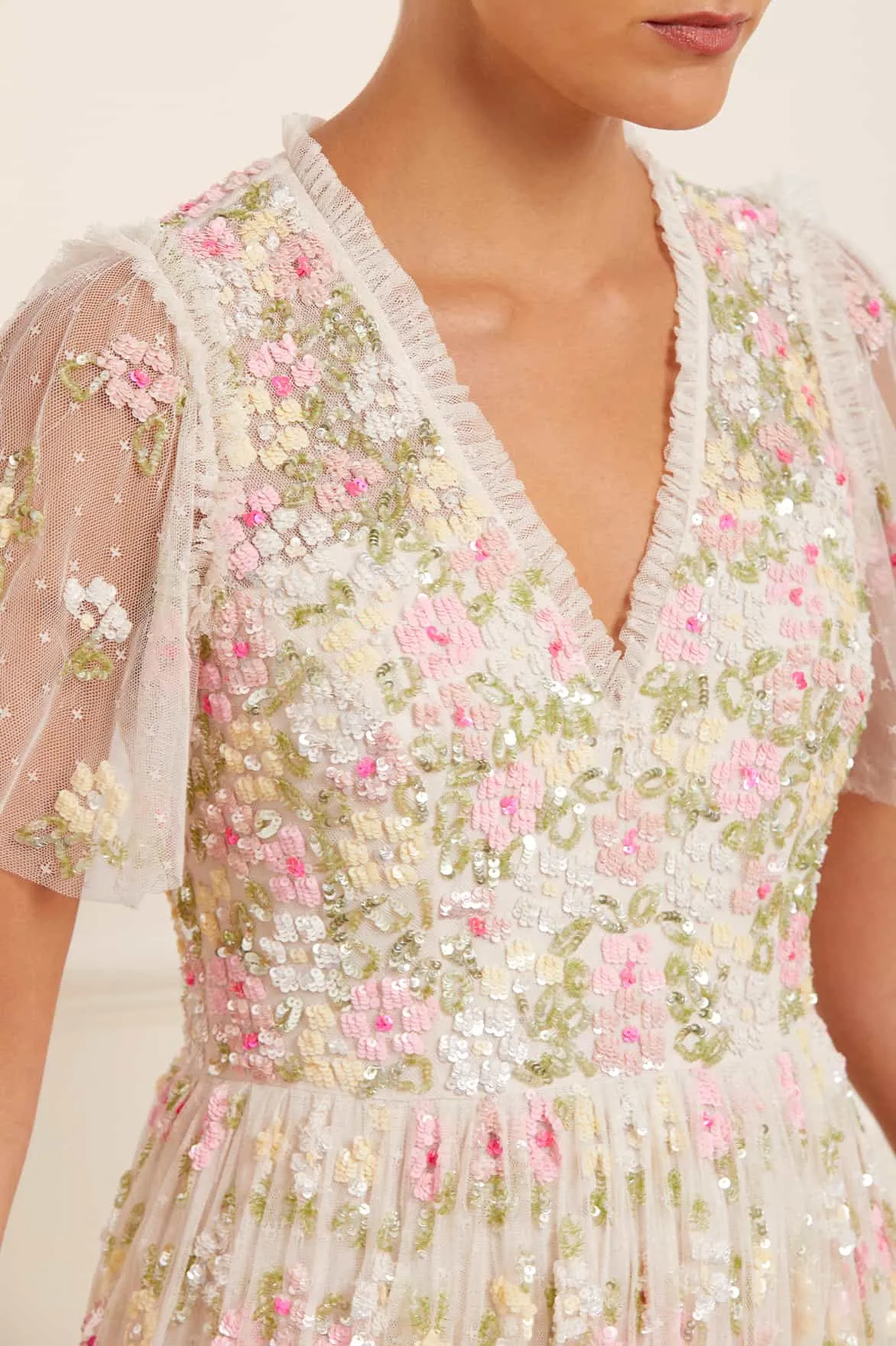 Freesia Shimmer V-Neck Gown sold by Needle & Thread product image thumbnail 4