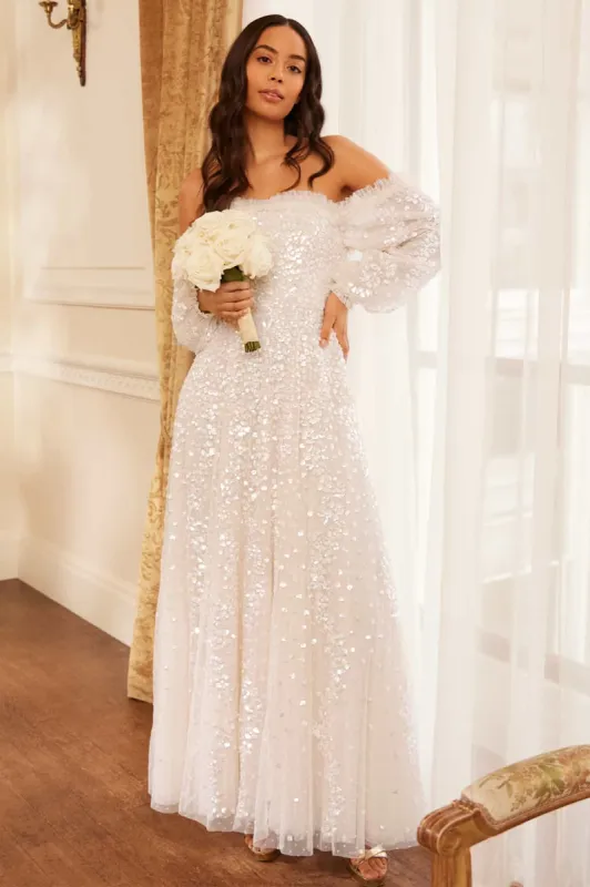 Confetti Gloss Off-Shoulder Gown sold by Needle & Thread