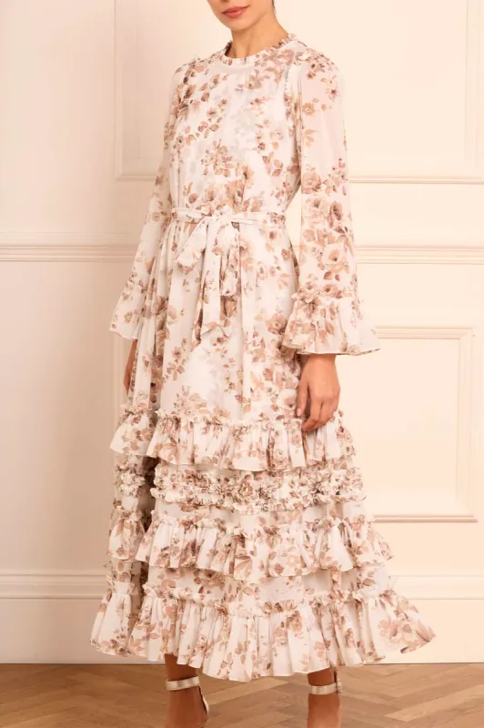 Vintage Rose Chiffon Round Neck Ankle Gown sold by Needle & Thread